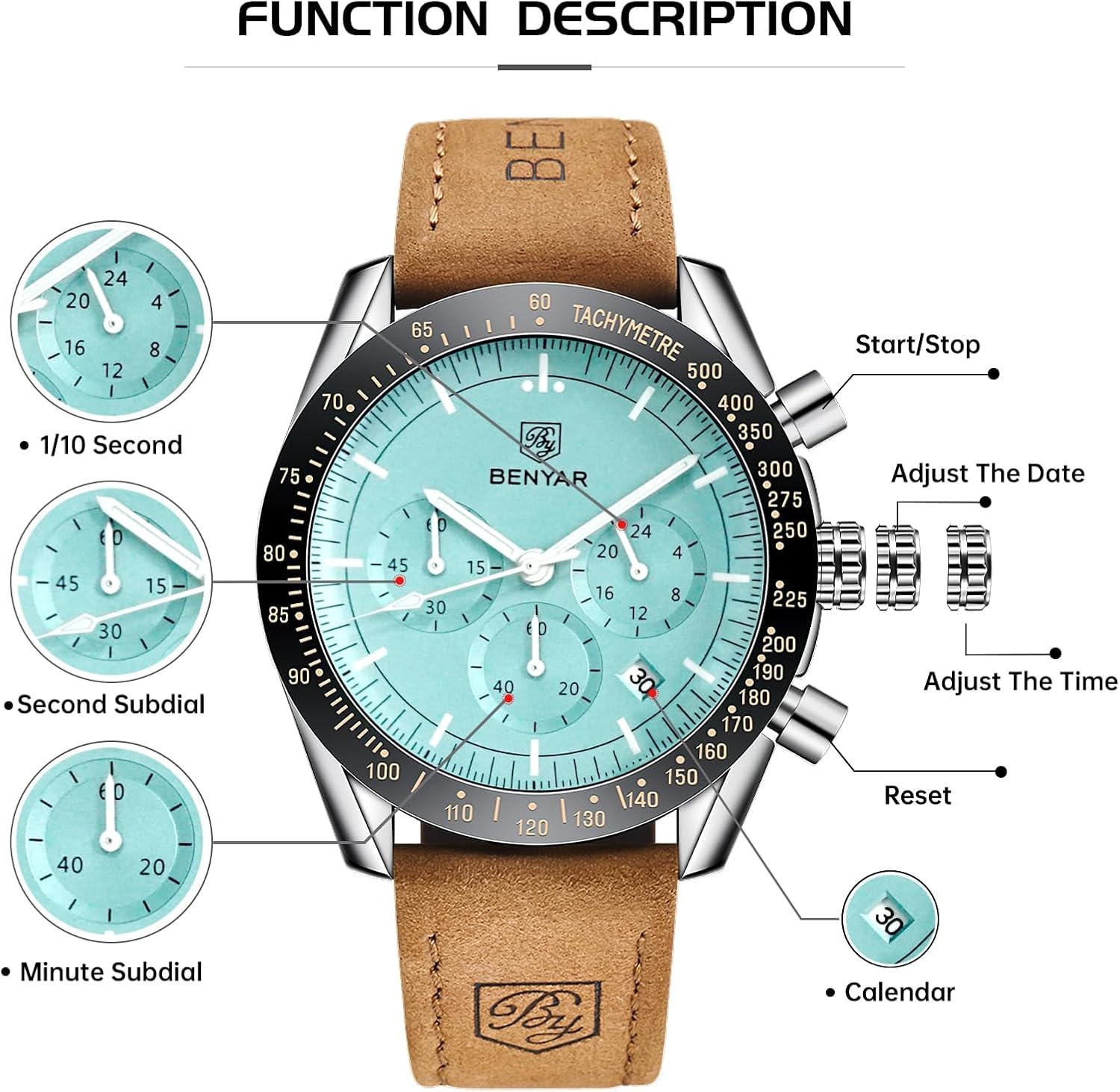 Detalle 1 de Benyar BY-5140 Chronograph Uhr 45 mm