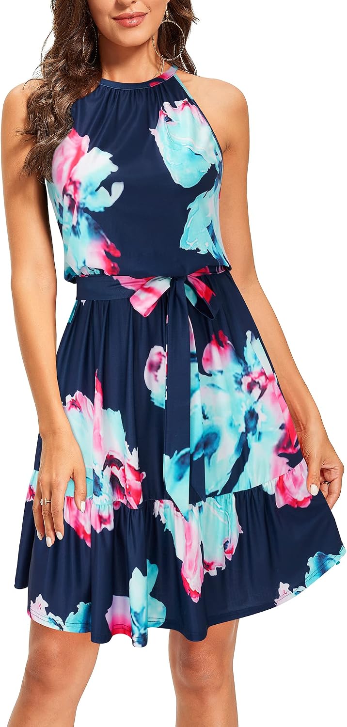 Detalle de Newshows Sommerkleid Damen Knielang Blumenmuster