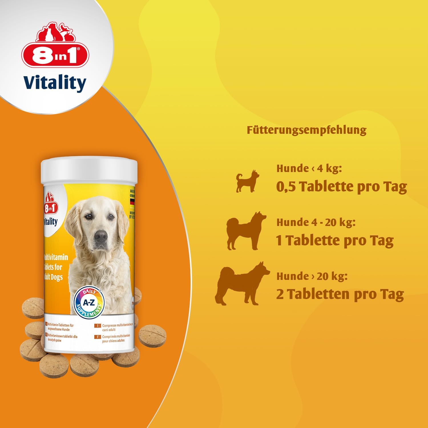 Detalle de 8in1 Multivitamin Tabletten Adult – Ergänzung für erwachsene Hunde, 70 Tabletten