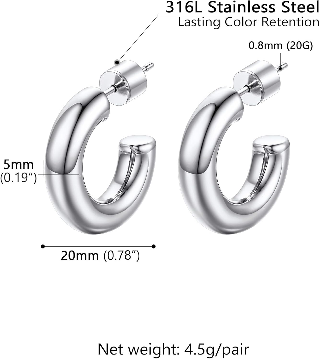 Thumbnail 3 de PROSTEEL Boucles d’oreilles femme demi-créoles anneaux ouverts en acier inoxydable (20/30/40/60/80 mm)