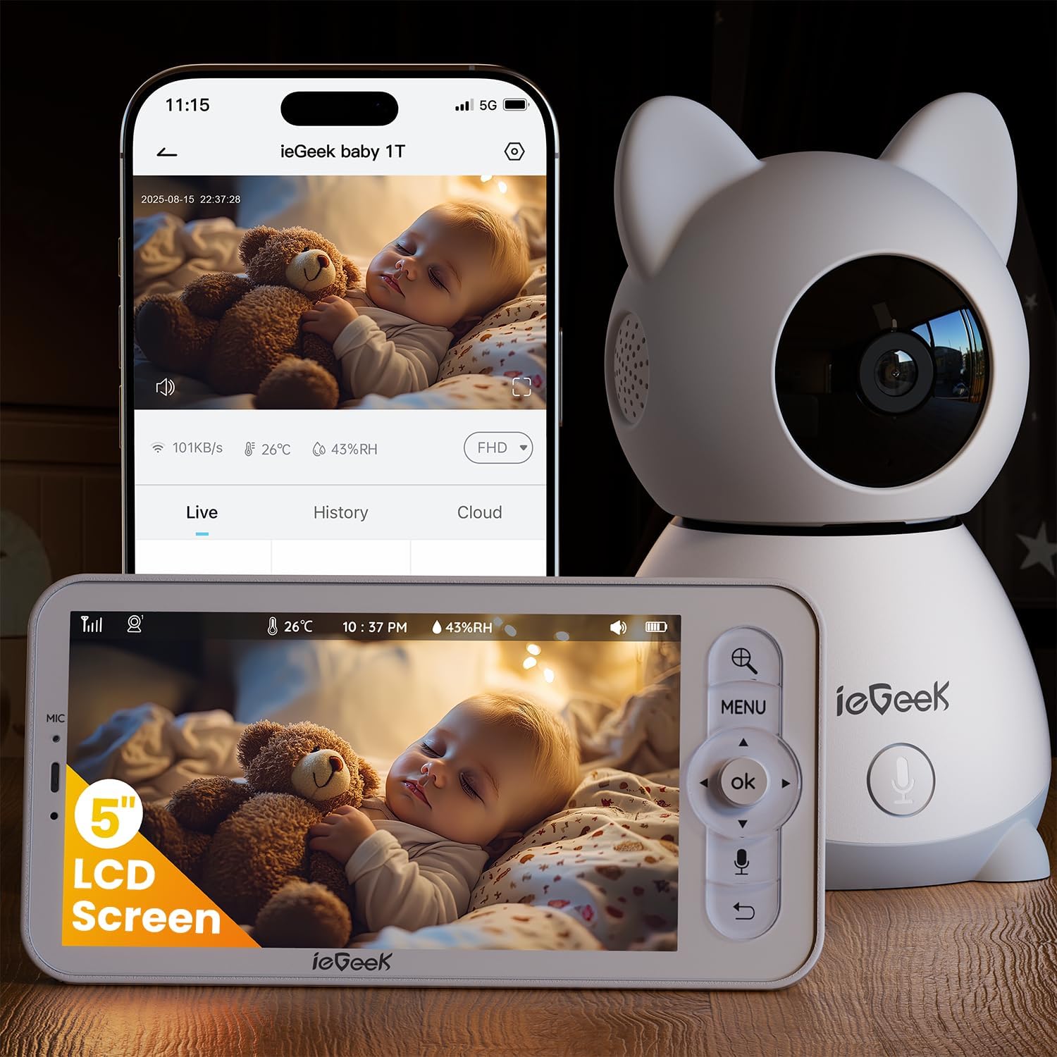 Detalle de ieGeek 2K Baby Monitor 5" Screen with PTZ