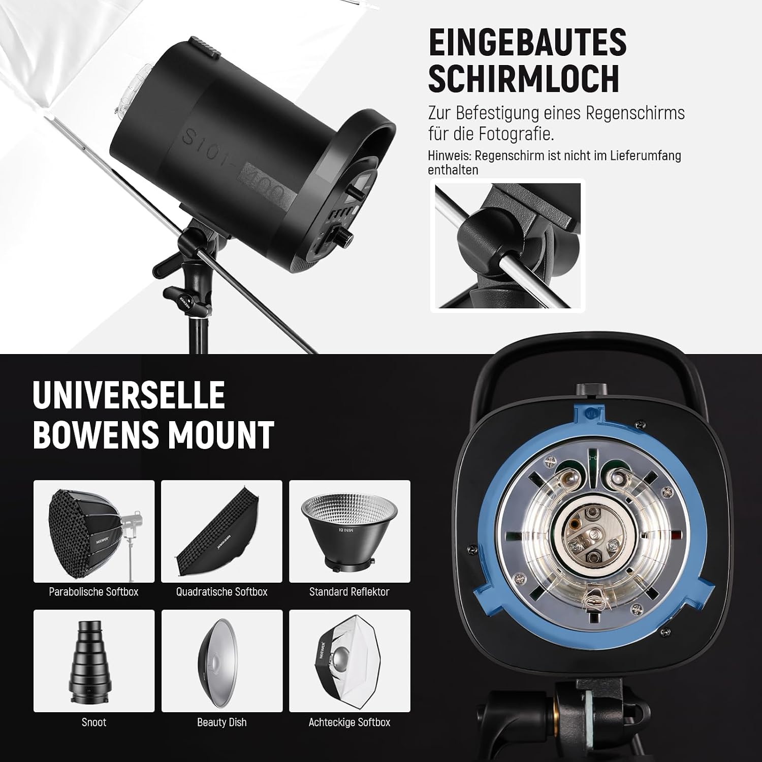 Thumbnail 6 de NEEWER 800Ws Studio Monolight S101-400W PRO Blitz-Set (2er-Pack) mit 2,4G Auslösern, Bowens Mount und Softboxen
