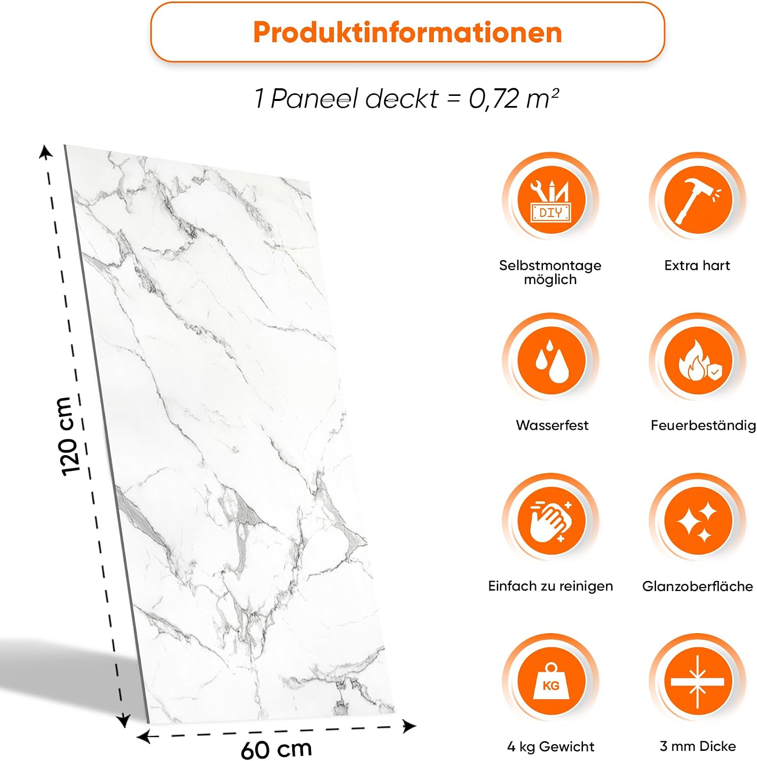 Thumbnail 1 de IZODEKOR Wandpaneele in Marmoroptik (60 x 120 cm) – PVC-Wandverkleidung für Küche & Bad