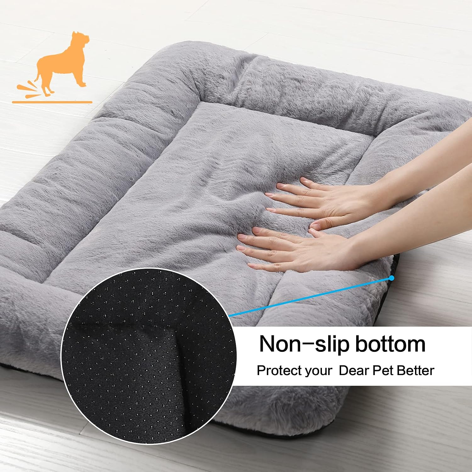 Detalle 2 de VERZEY crate bed Dog Crate Pad, 24 x 18-Inch Gray, Faux Fur, Non-Slip