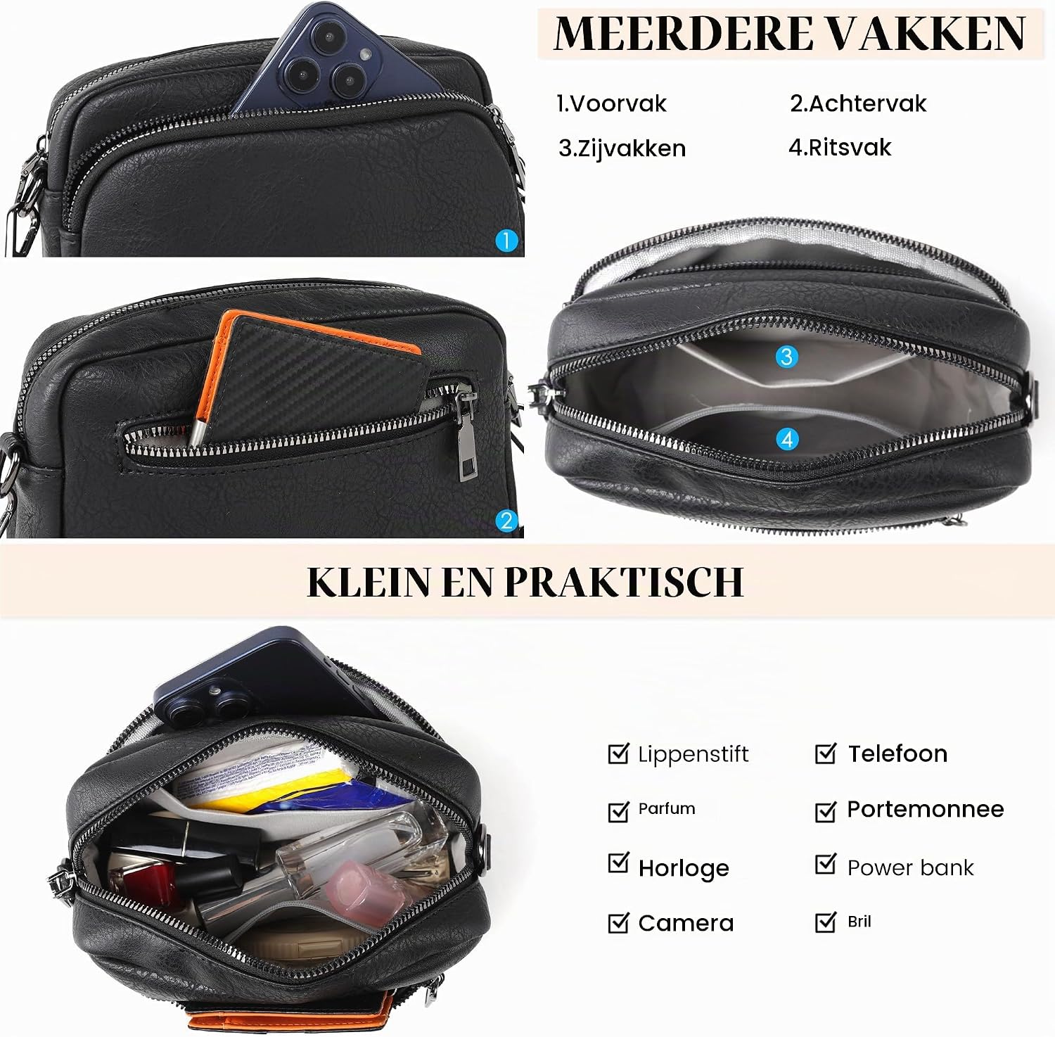 Thumbnail 6 de TANTOMI crossbodytas van echt leer met brede, verstelbare schouderband