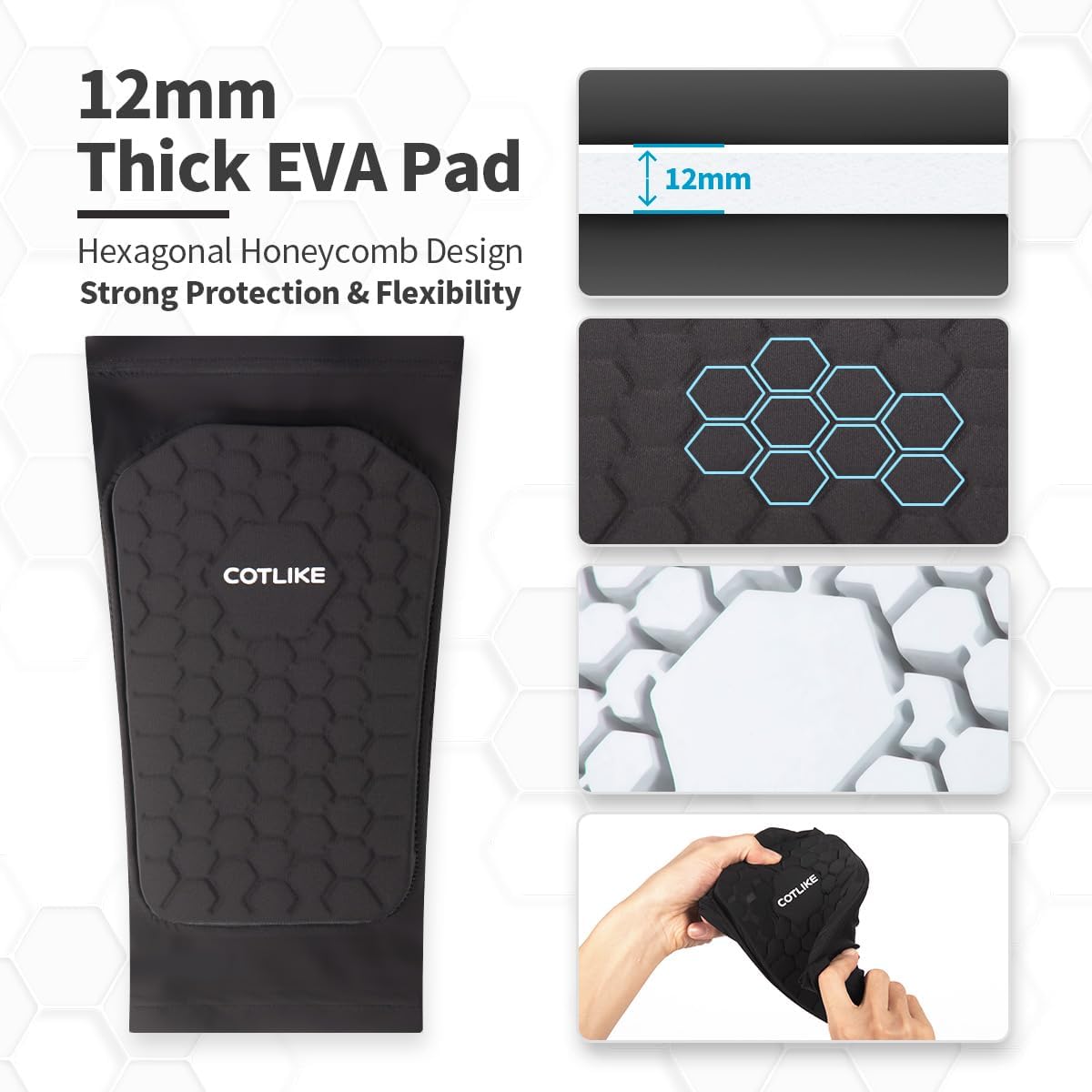 Detalle de COTLIKE Soccer Shin Guards, X-Small Nylon-Spandex Sleeves with Honeycomb Pads