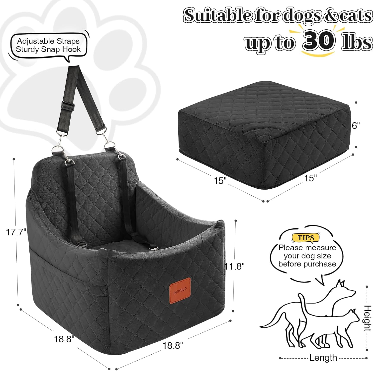 Detalle de INDYBUD Small Dog Car Seat 35 lb pet booster