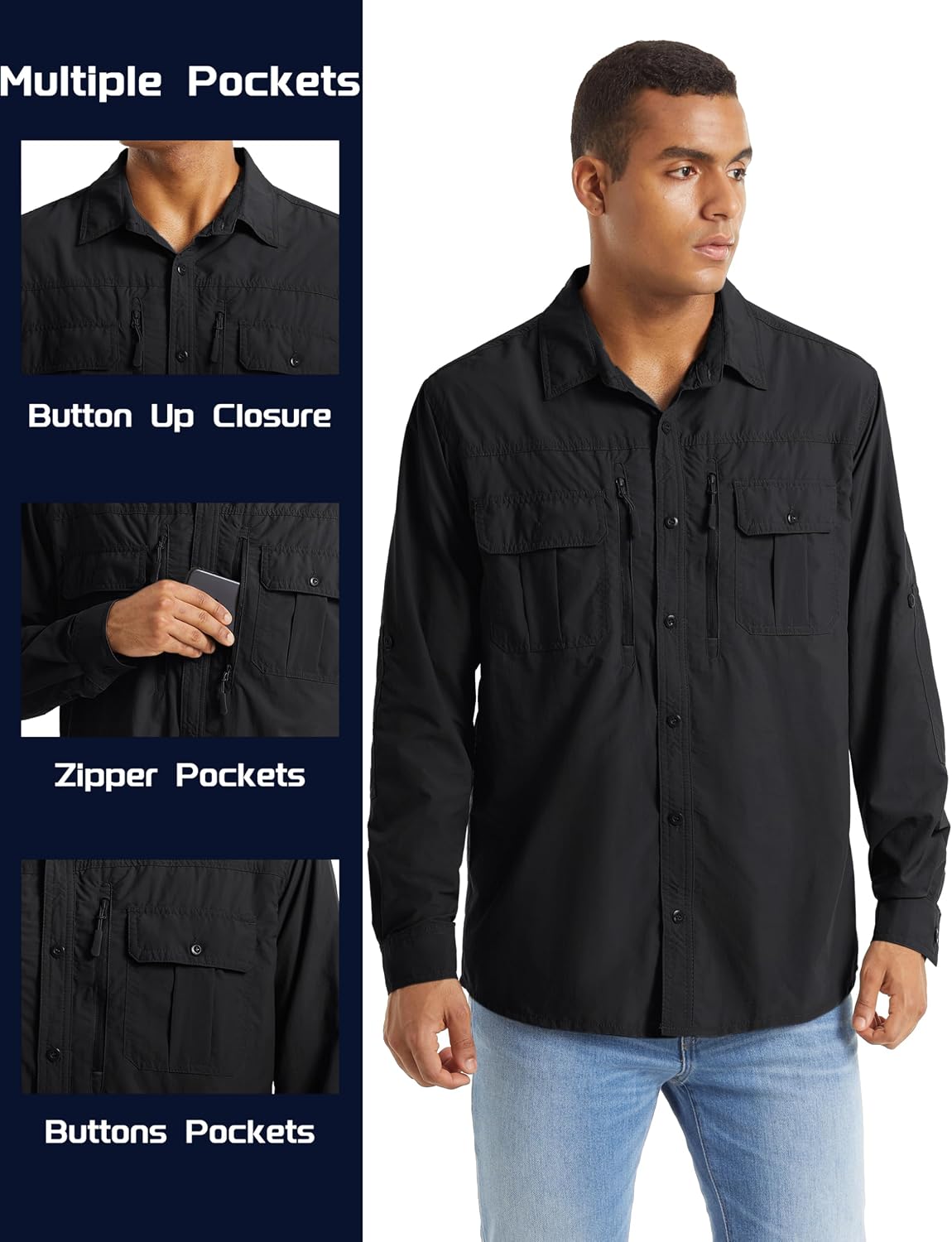 Thumbnail 6 de TACVASEN Men's Tactical Button Shirt, Quick-Dry, UV Protection, Long Sleeve