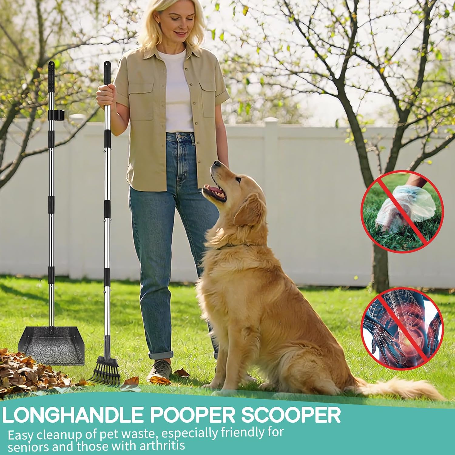 Detalle de Bamda Pooper Scooper with Extra Long Adjustable Handle and Large Tray for Dogs of All Sizes