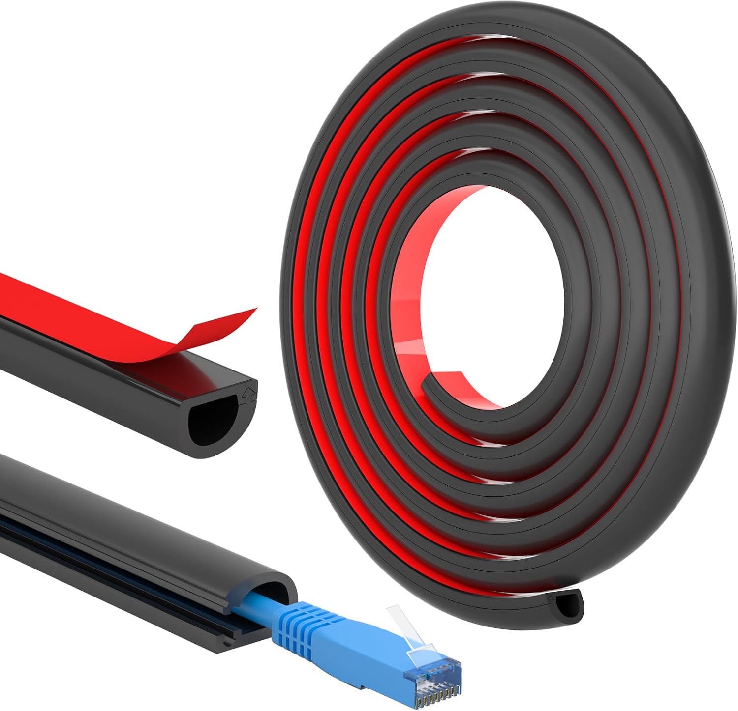 Detalle de FIXCHORD Mini Cable Trunking: 15mm x 2m Self-Adhesive, Paintable, Fire Retardant — Black