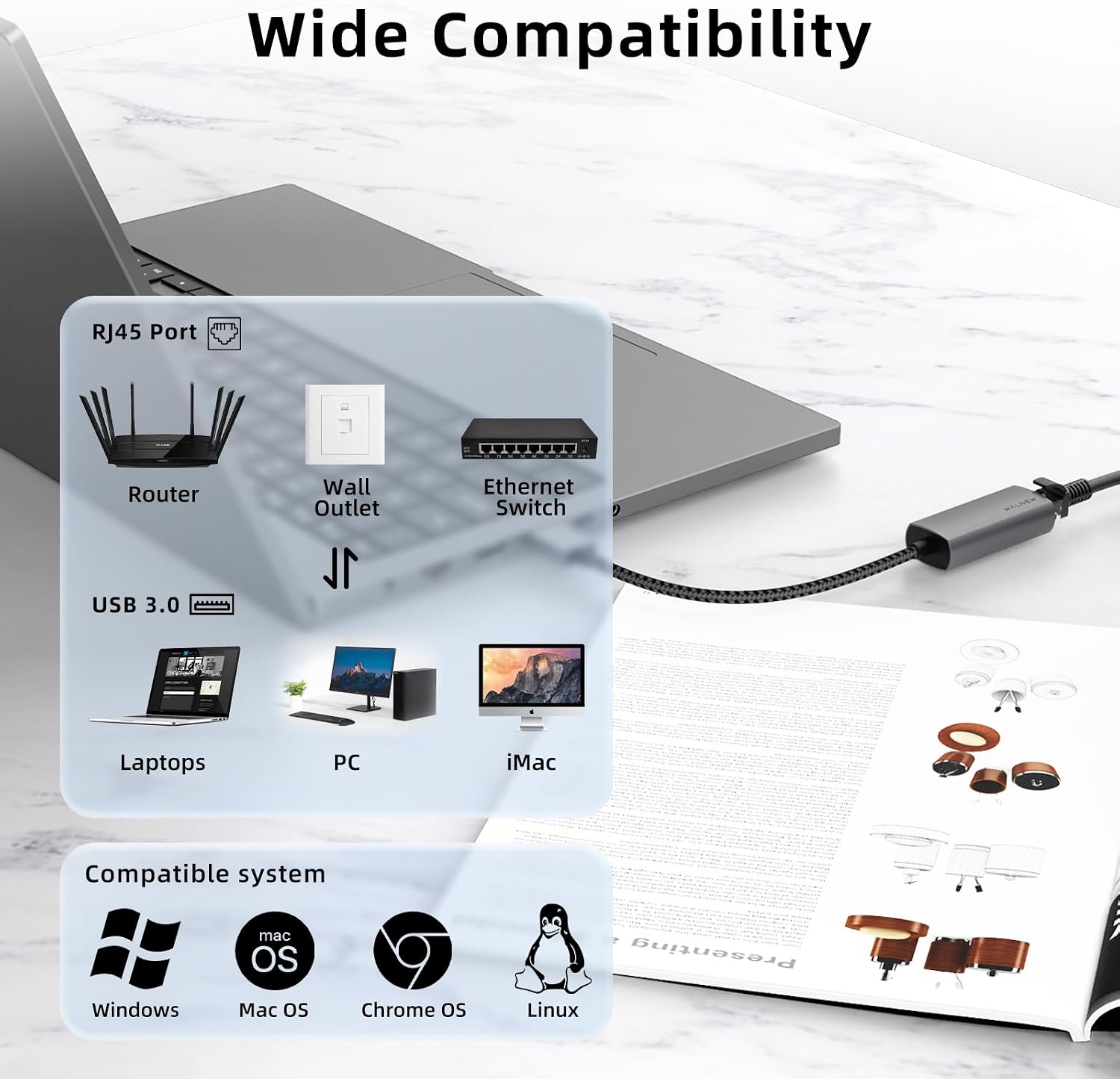 Thumbnail 5 de WALNEW USB 3.0 Ethernet Adapter — 1Gbps USB to RJ45 Network Adaptor for Mac, Windows, and Chrome OS