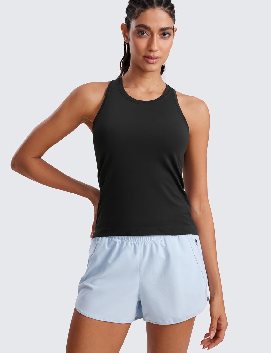 Detalle 2 de CRZ YOGA débardeur sans couture pour femmes à dos nageur et col haut d’entraînement