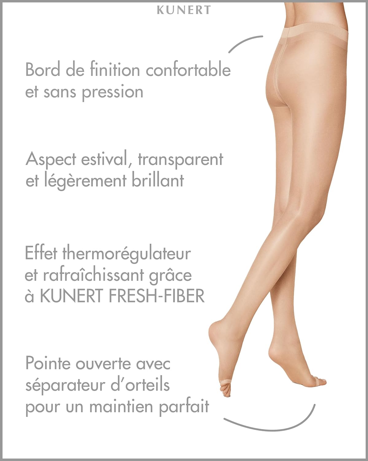 Detalle 2 de Kunert Collant Femme Beige (teint 3520), 10 den, Fresh Up toeless – taille 44-46