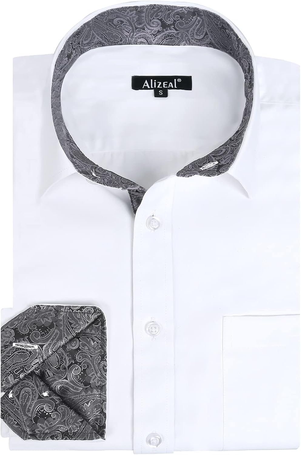 Detalle de Alizeal Mens Business Slim Fit Dress Shirt Long Sleeve Patchwork Button Closure Shirt
