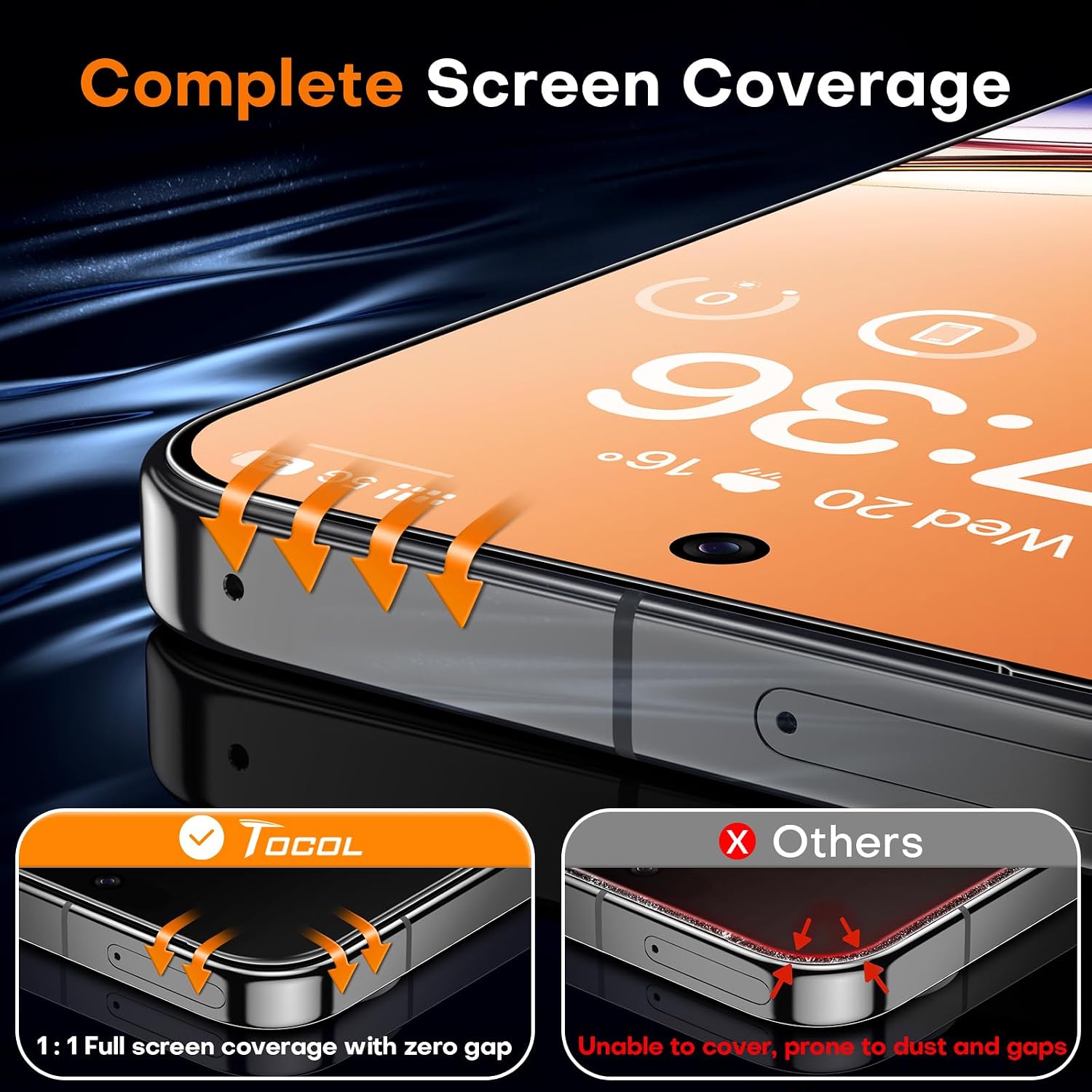 Detalle de TOCOL for Pixel 10 / Pixel 10 Pro Screen Protector — 6.3-inch, 9H Military-Grade Tempered Glass (2-Pack)