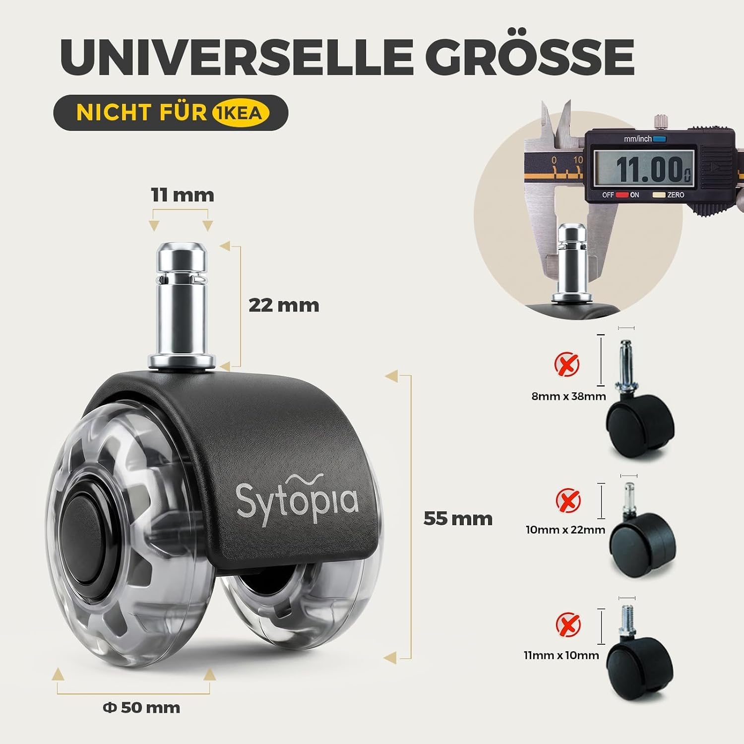 Detalle 2 de Sytopia Bürostuhl Rollen 11 × 22 mm, 5er Set