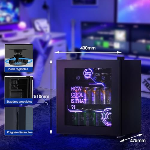 Detalle 2 de HCK Mini Frigo Cyberpunk 48L — Réfrigérateur pour boissons silencieux, éclairage néon et porte verres