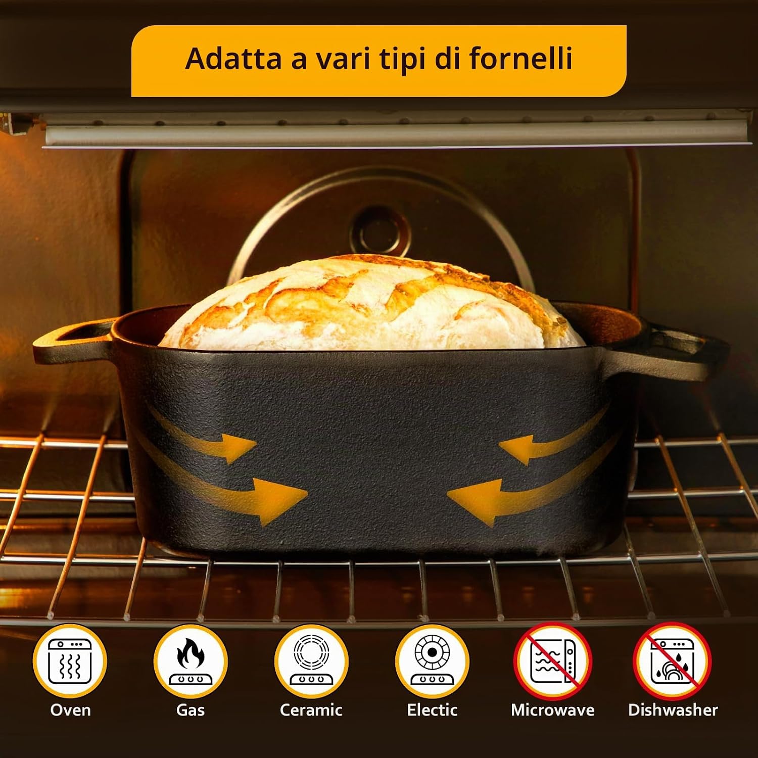 Thumbnail 3 de Velaze Pentola in Ghisa per Pane 3.4L – Casseruola Rettangolare 27x15 cm con Coperchio e Smalto Cremona, Induzione