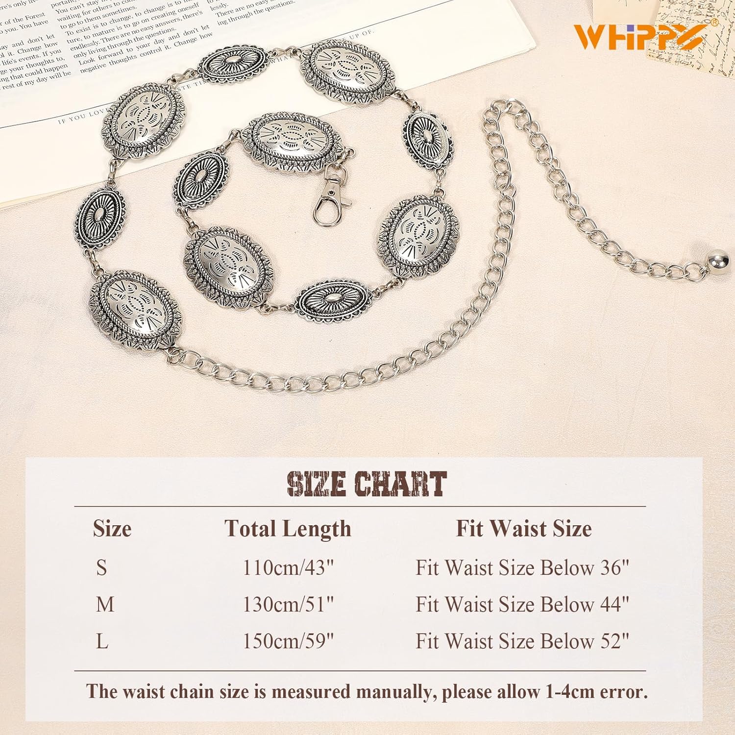 Detalle de WHIPPY Women Western Concho Belt – Vintage Gold Chain Waist Belt