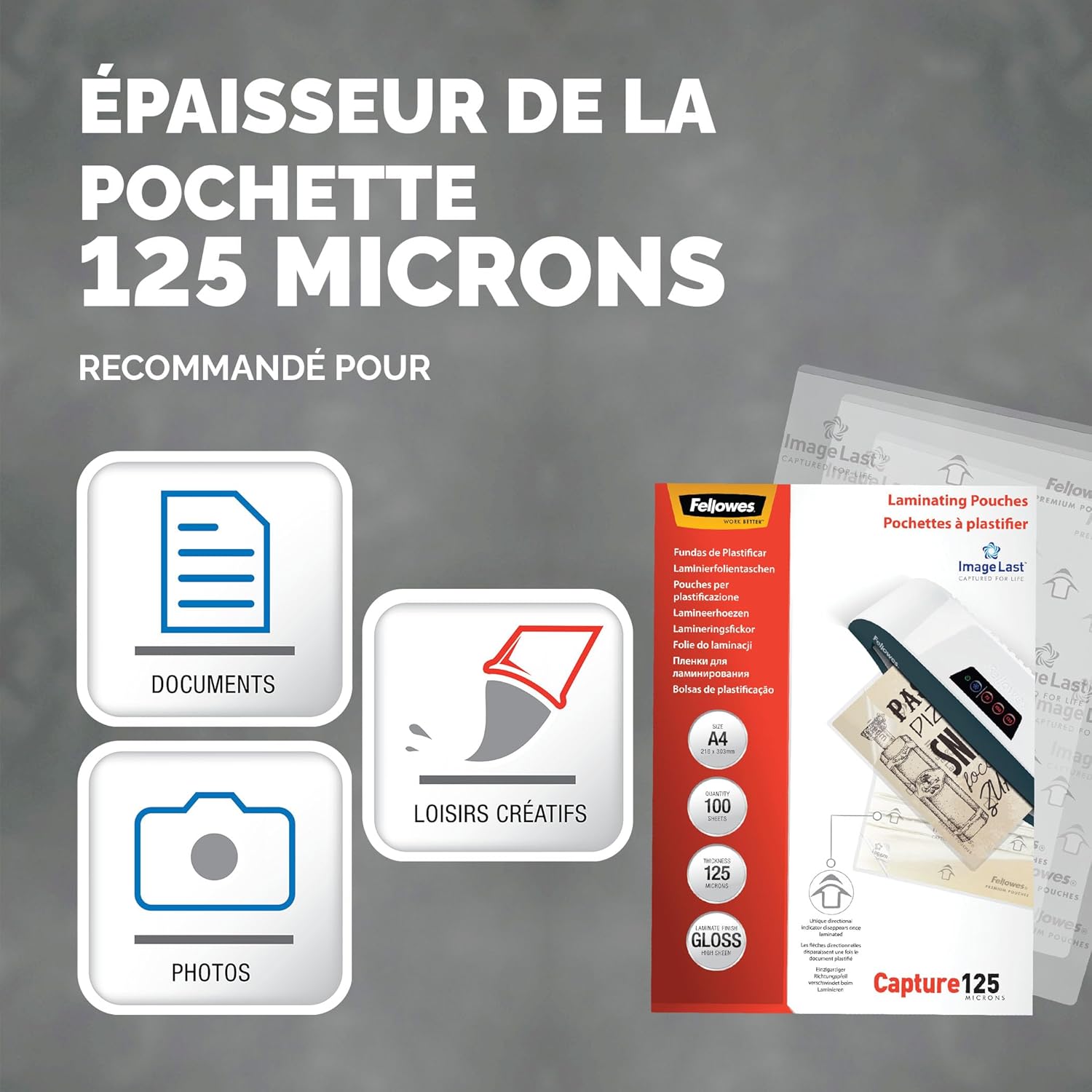 Thumbnail 2 de Fellowes Pochette de plastification A4 125 microns — Pack de 100 feuilles brillantes, ImageLast