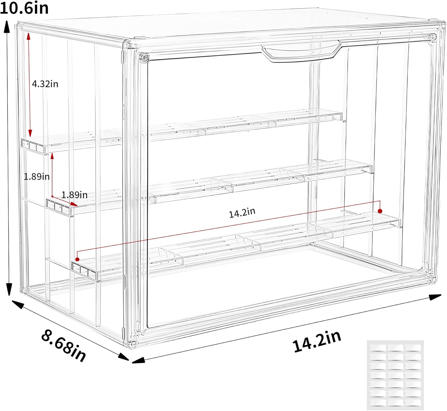 Detalle 2 de Clear Acrylic Display Case for Collectibles: 4-Layer, Magnetic Door, Stackable 14-Inch Shelf