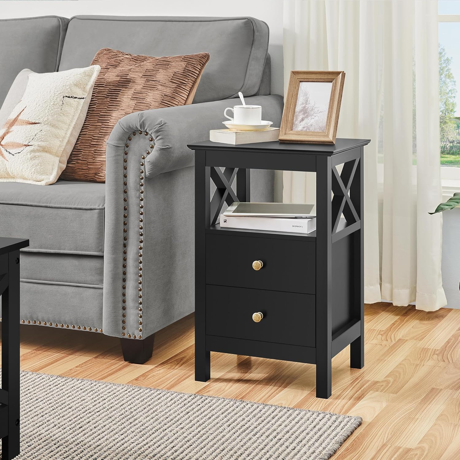 Thumbnail 3 de Yaheetech Bedside Table 30x40x60cm, black storage