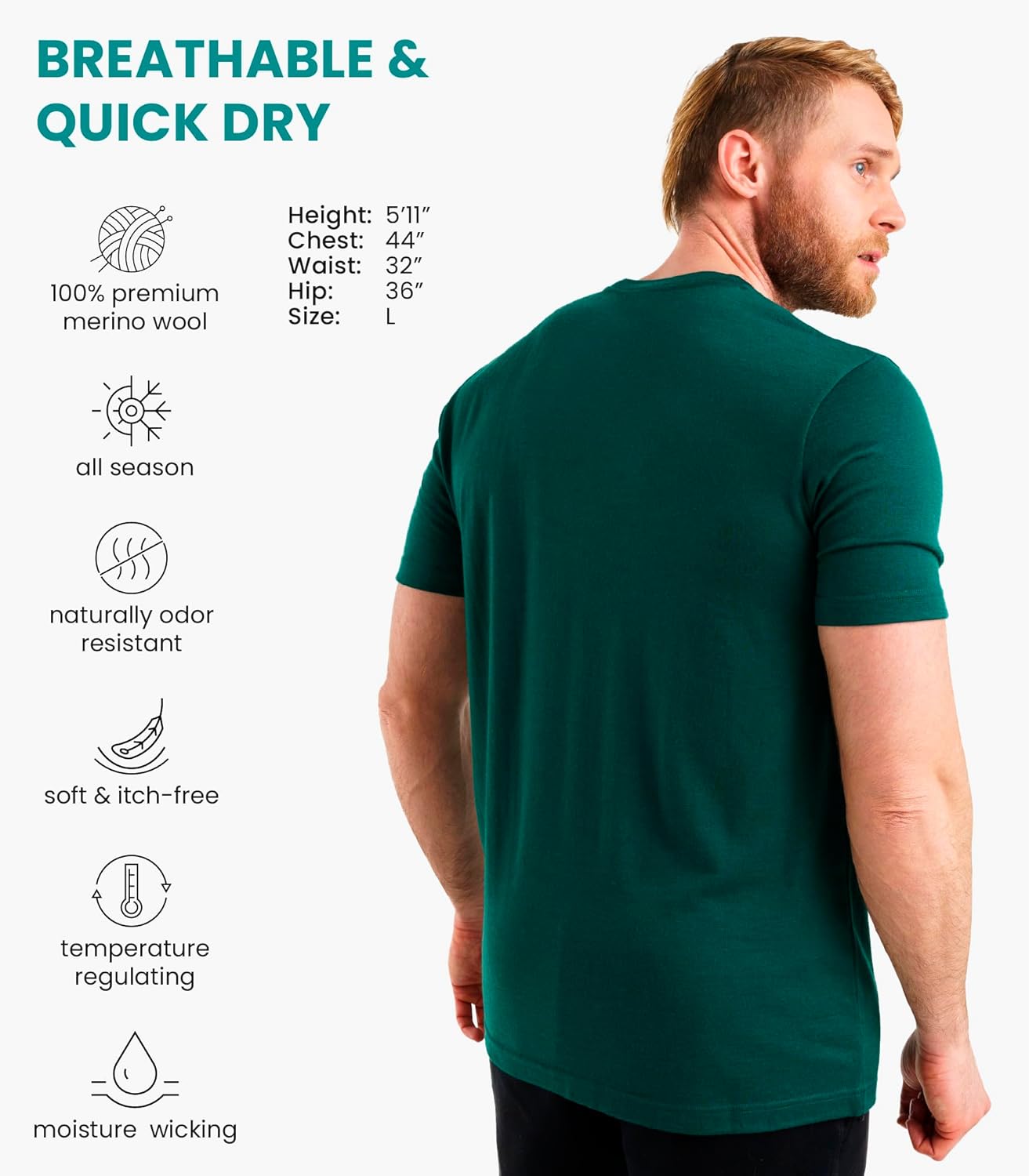 Thumbnail 1 de Merino.tech Merino Wool T Shirt Mens – Lightweight Base Layer with Merino Wool Hiking Socks