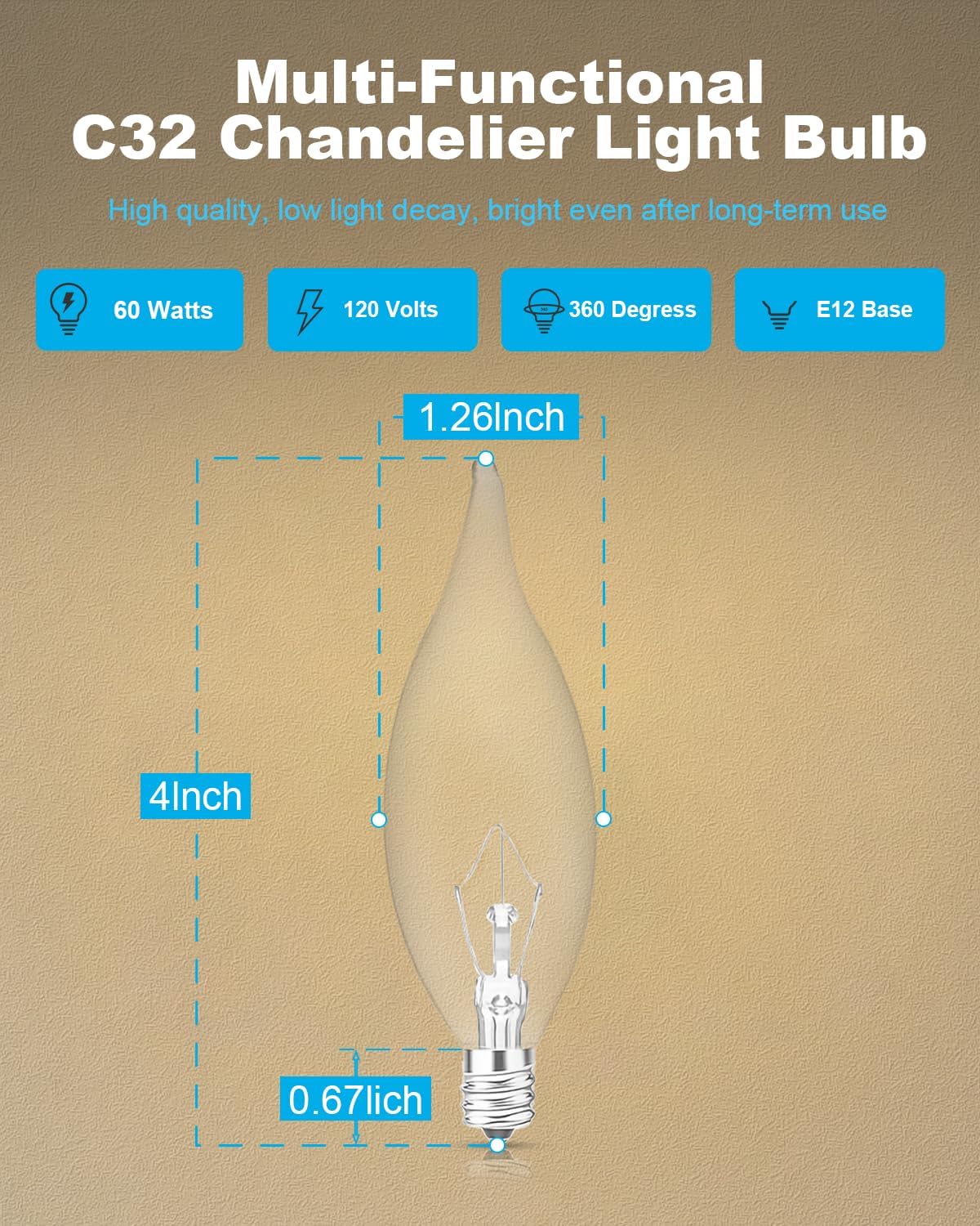 Thumbnail 6 de SerBion C32LAWEI 120V 60W E12 B10 Candelabra Bulbs, 2700K, Dimmable