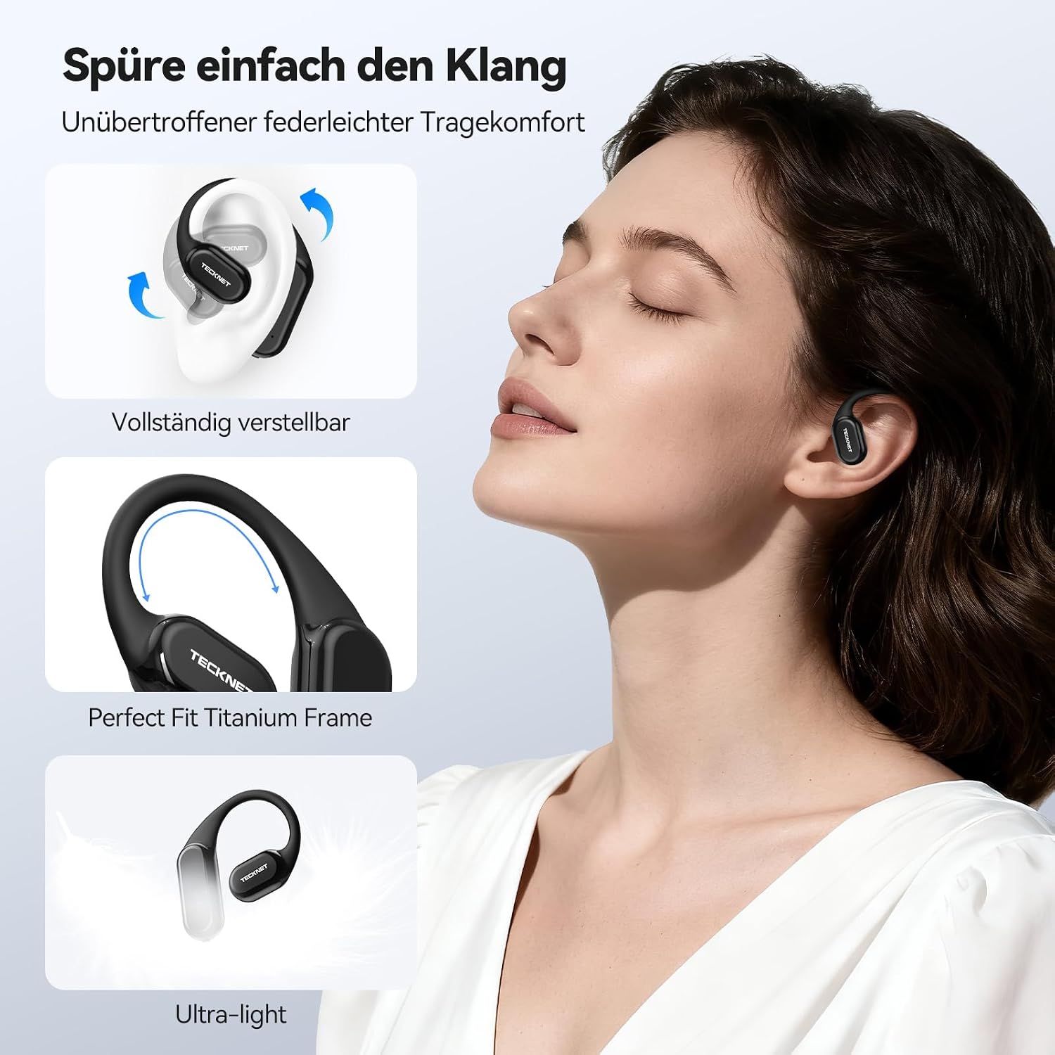 Thumbnail 4 de TECKNET Open-Ear Kopfhörer – kabellos, Knochenschall, IP68, 60 h Laufzeit