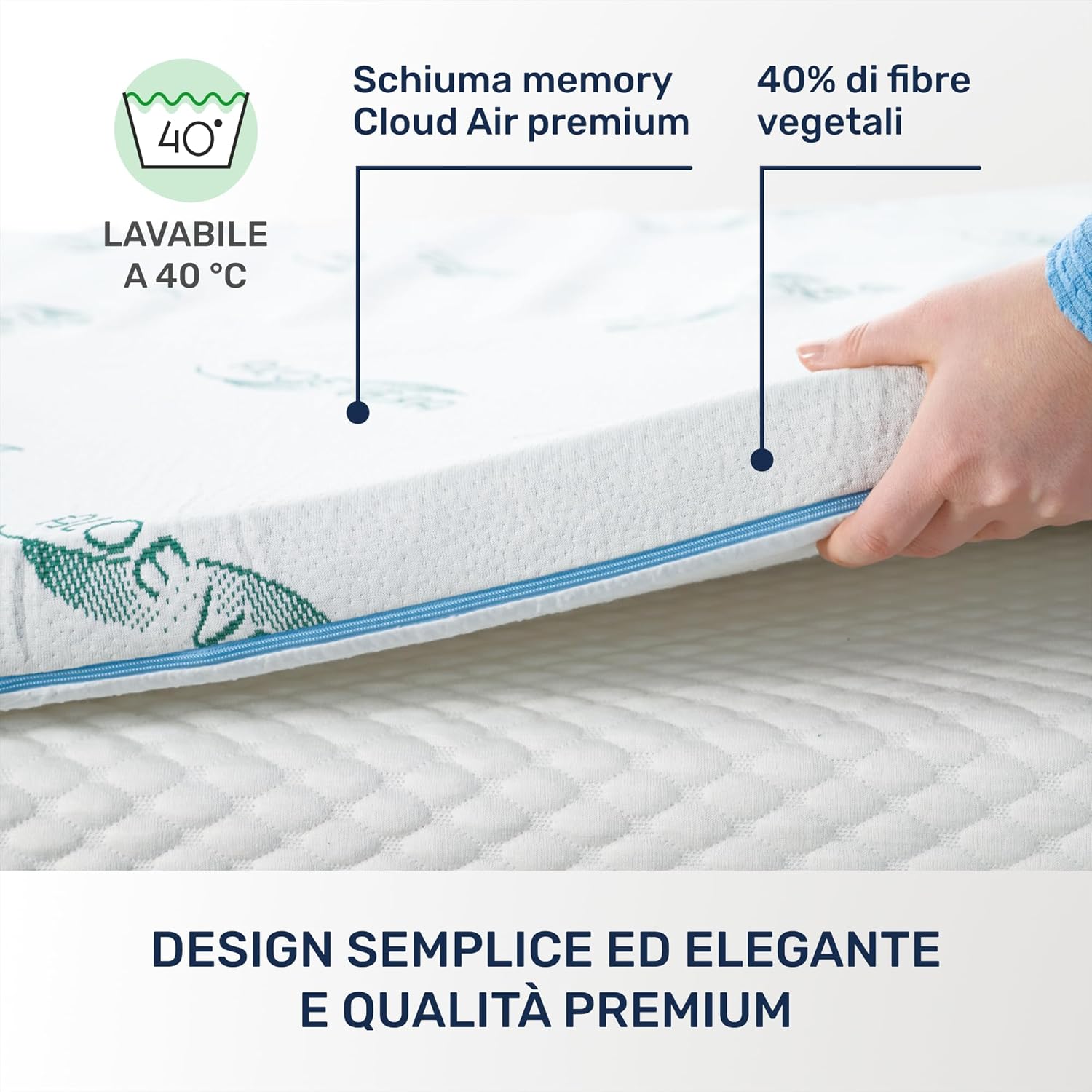Detalle de Dailydream Topper matrimoniale 160x200 cm memory foam – Edition Aloe Vera, 5 cm di confort superiore