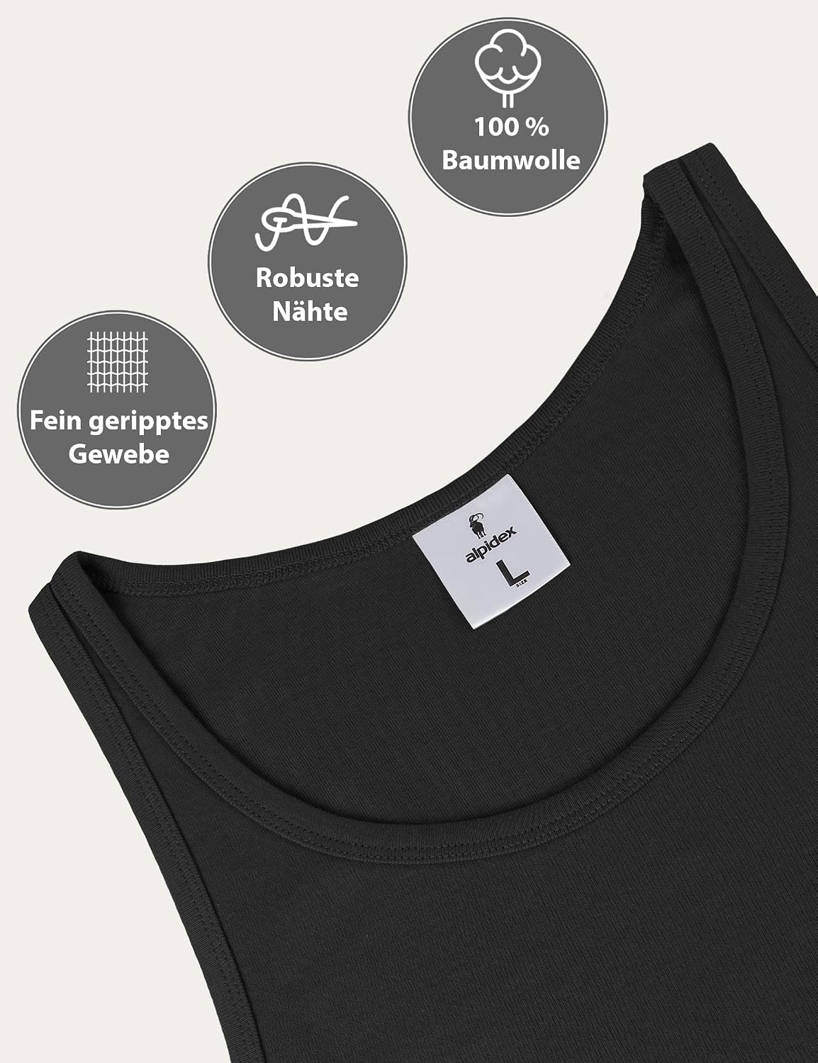 Thumbnail 5 de ALPIDEX Herren Classic Unterhemd 5er-Set – Tanktop aus 100% Baumwolle (Feinripp)