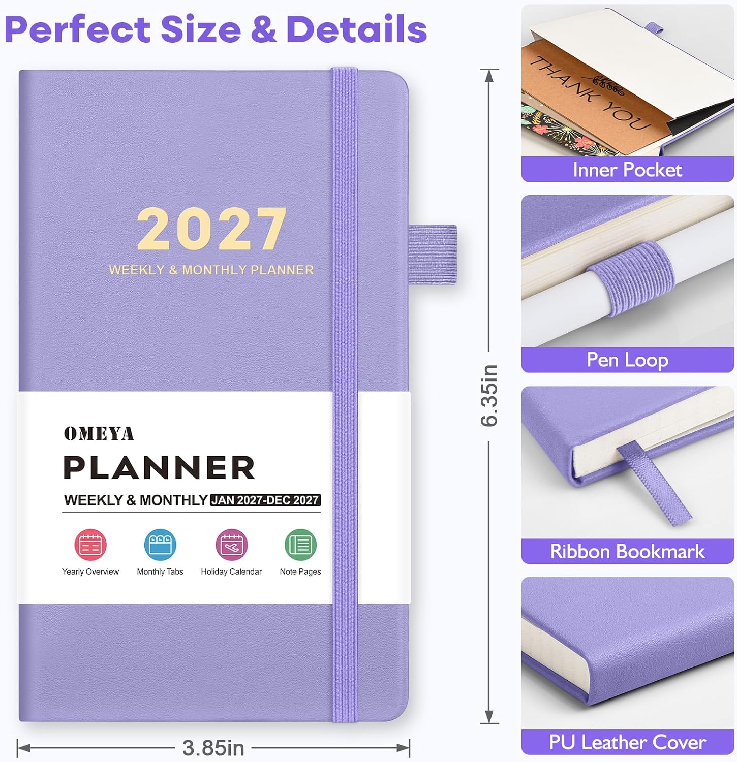 Thumbnail 6 de OMEYA 2027 A6 Weekly and Monthly Planner, Purple, 100gsm Paper