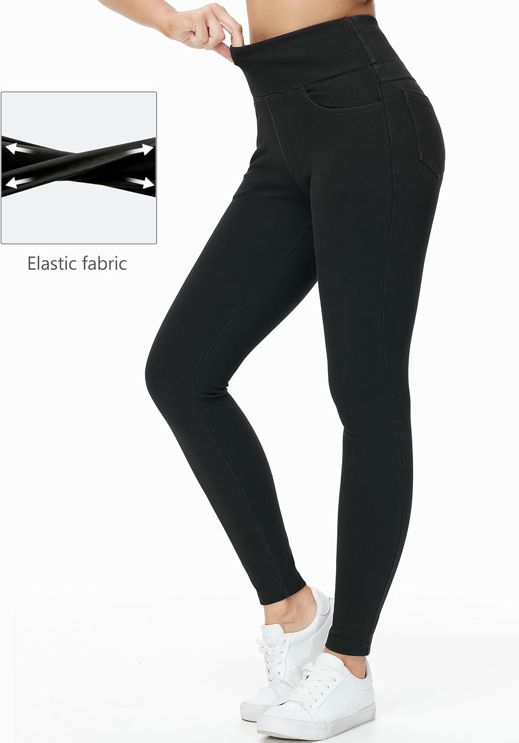 Detalle de THE GYM PEOPLE Women's High Waist Jeggings, Pull-On Skinny Jeans with 4 Pockets