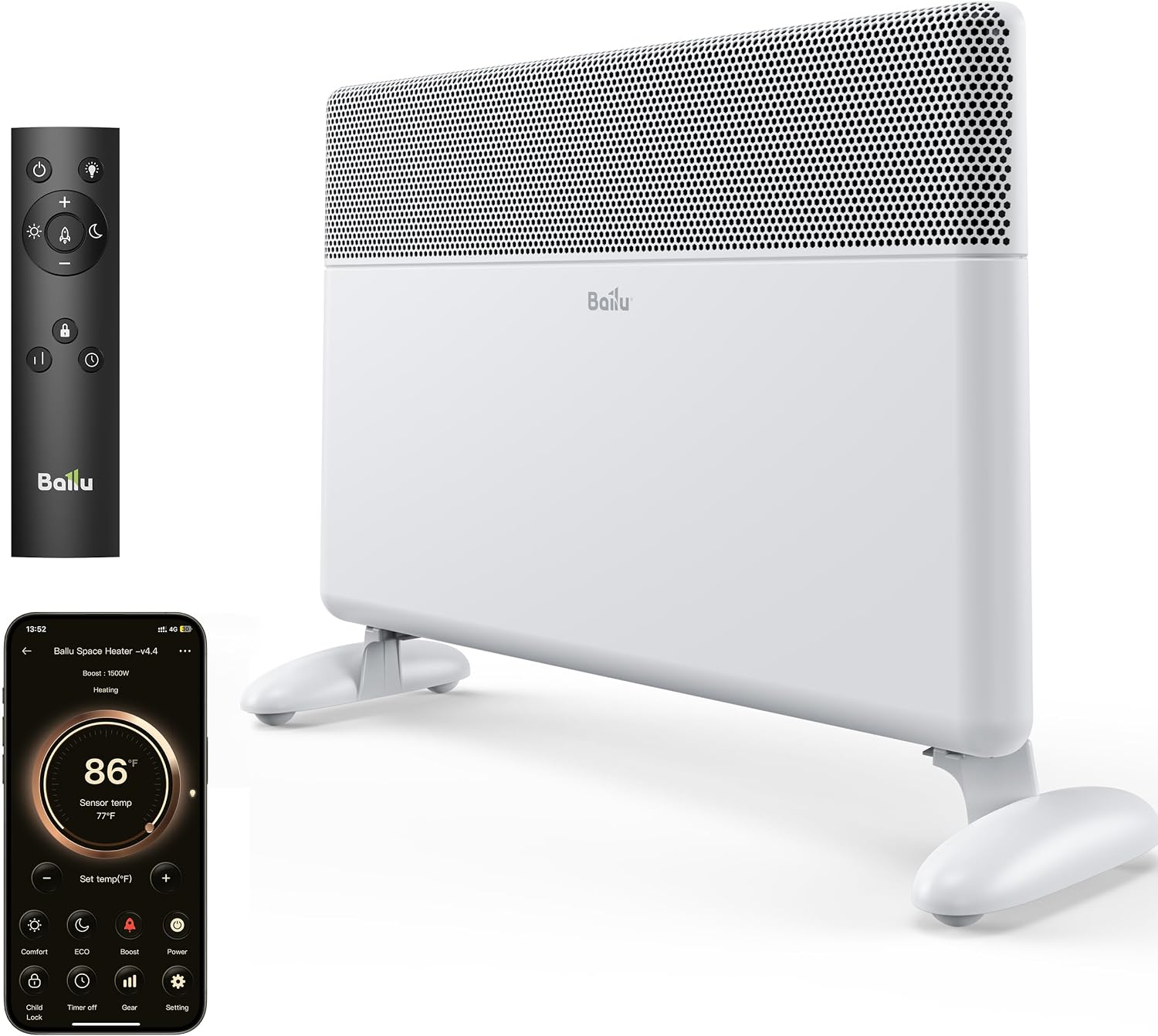 Ballu Smart Space Heater, 1500W Convection, WiFi, Thermostat and Remote