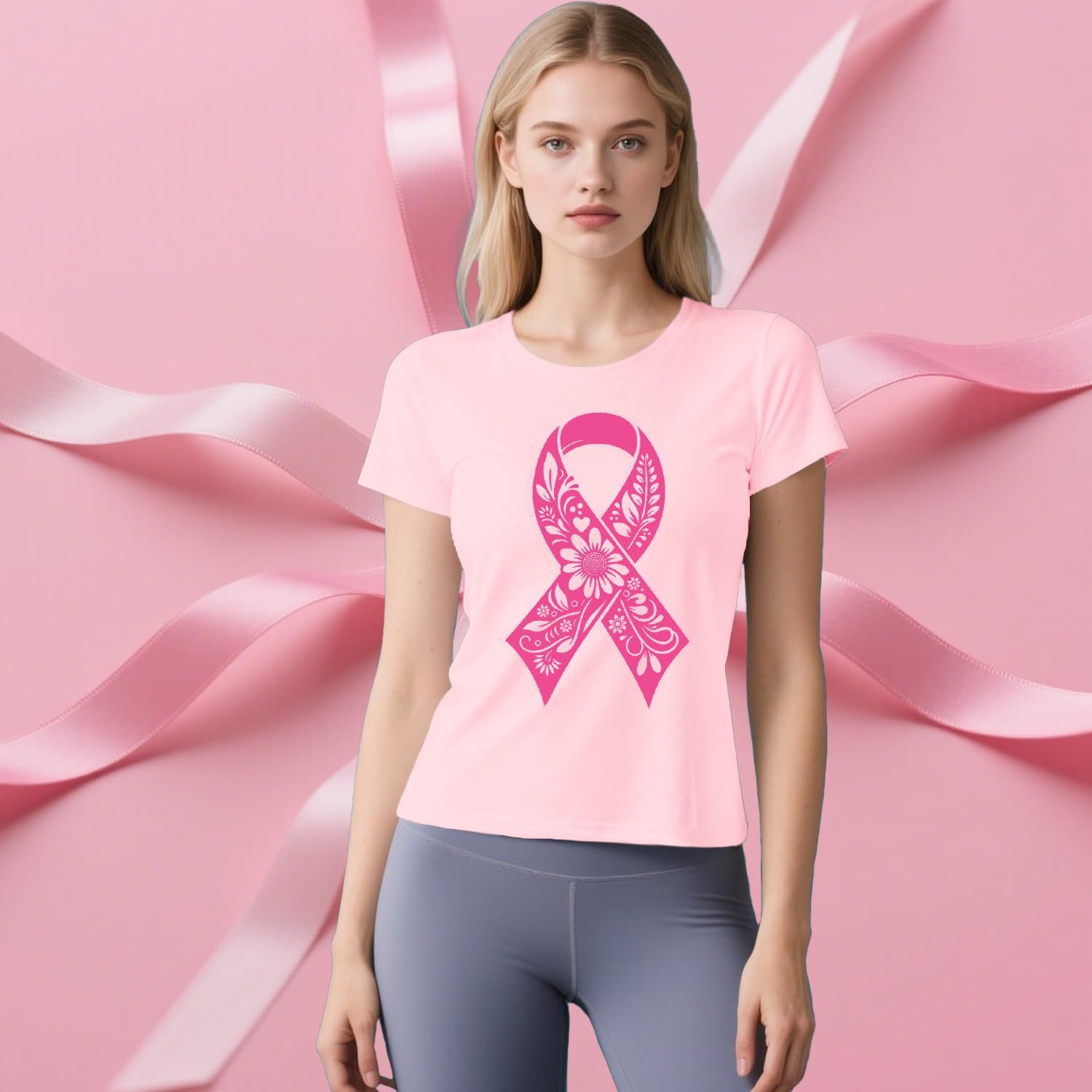 Thumbnail 2 de Qskall Floral Ribbon Breast Cancer Tee for Women