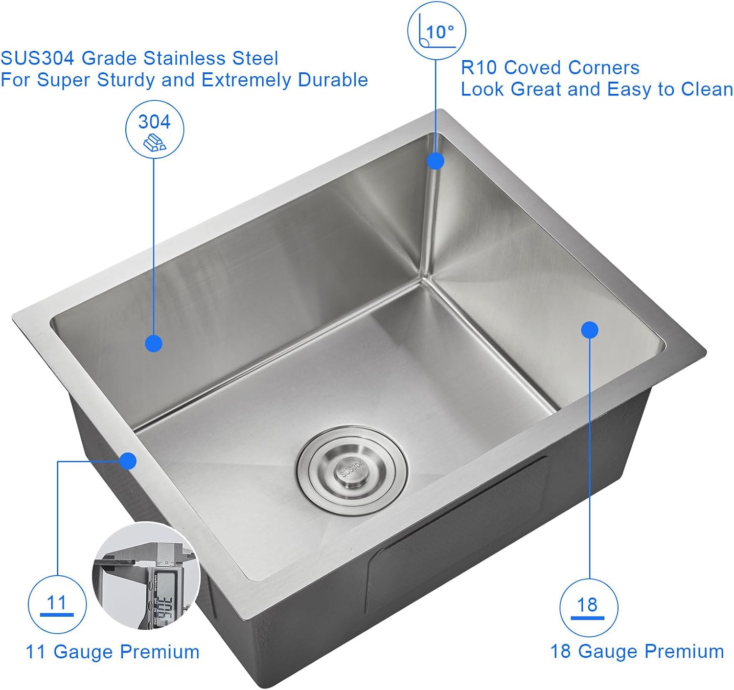 Detalle 2 de MENATT Undermount Kitchen Sink, SUS304 Stainless Steel