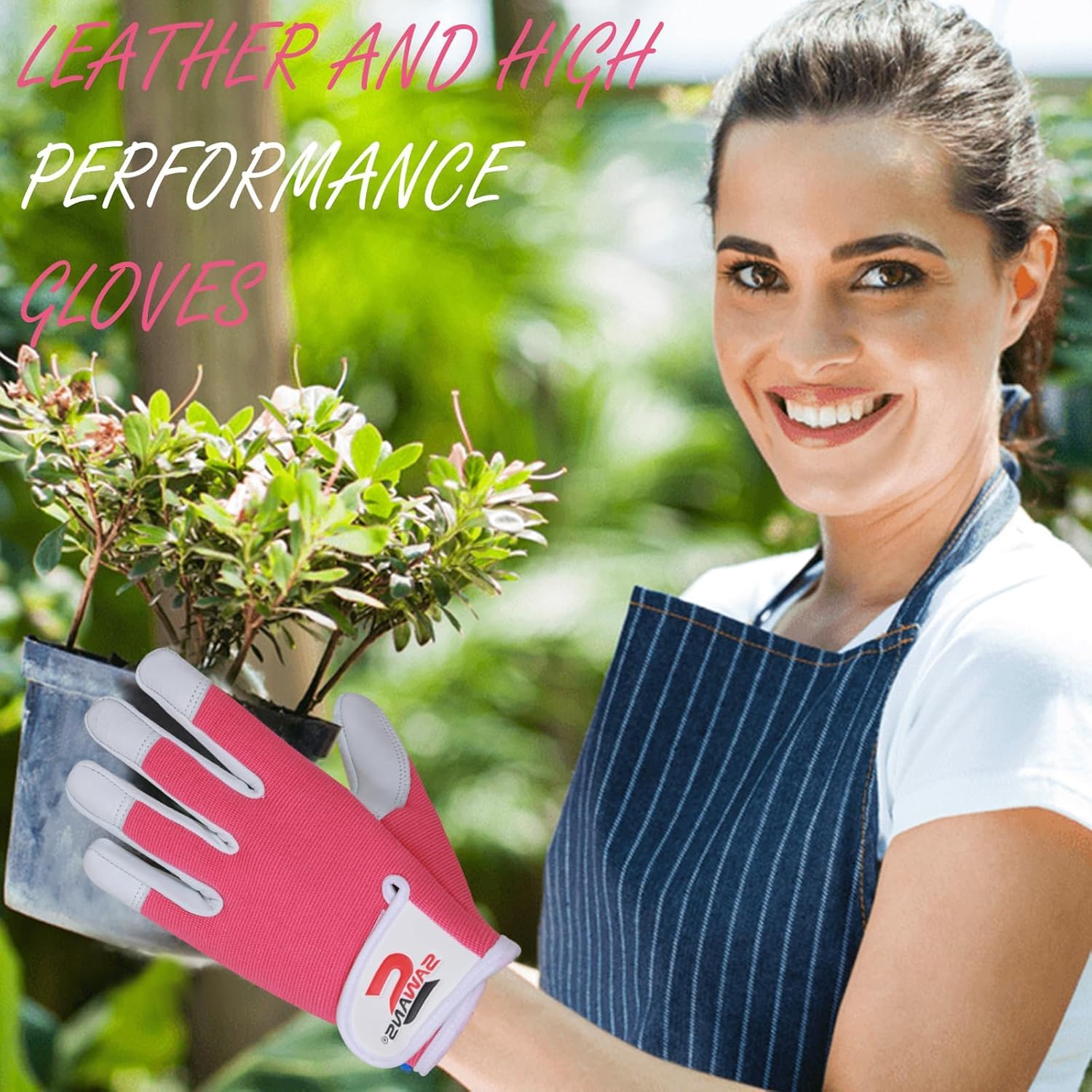 Thumbnail 6 de SAWANS leather gardening gloves for men & women – thorn proof work gloves (Pink, M, pack of 1)