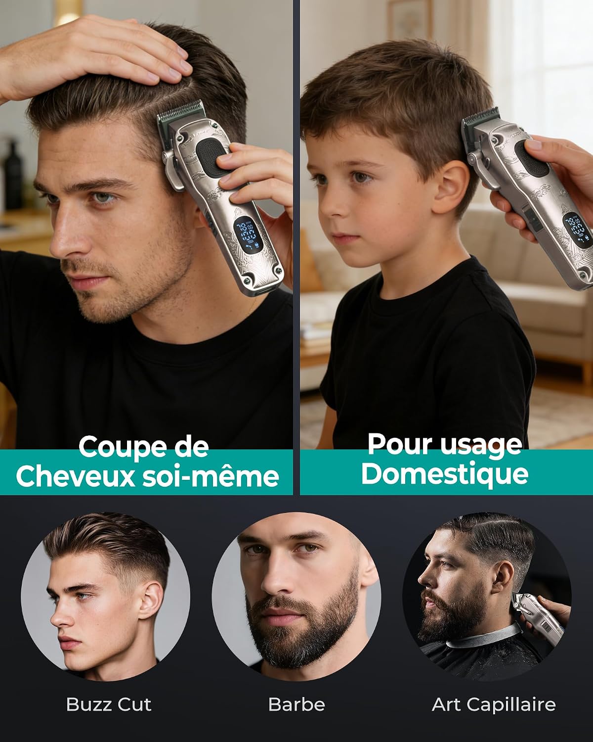 Thumbnail 4 de VGRPRO Tondeuse Cheveux Hommes Professionnel – kit sans fil avec étui et LED, 11 sabots et accessoires