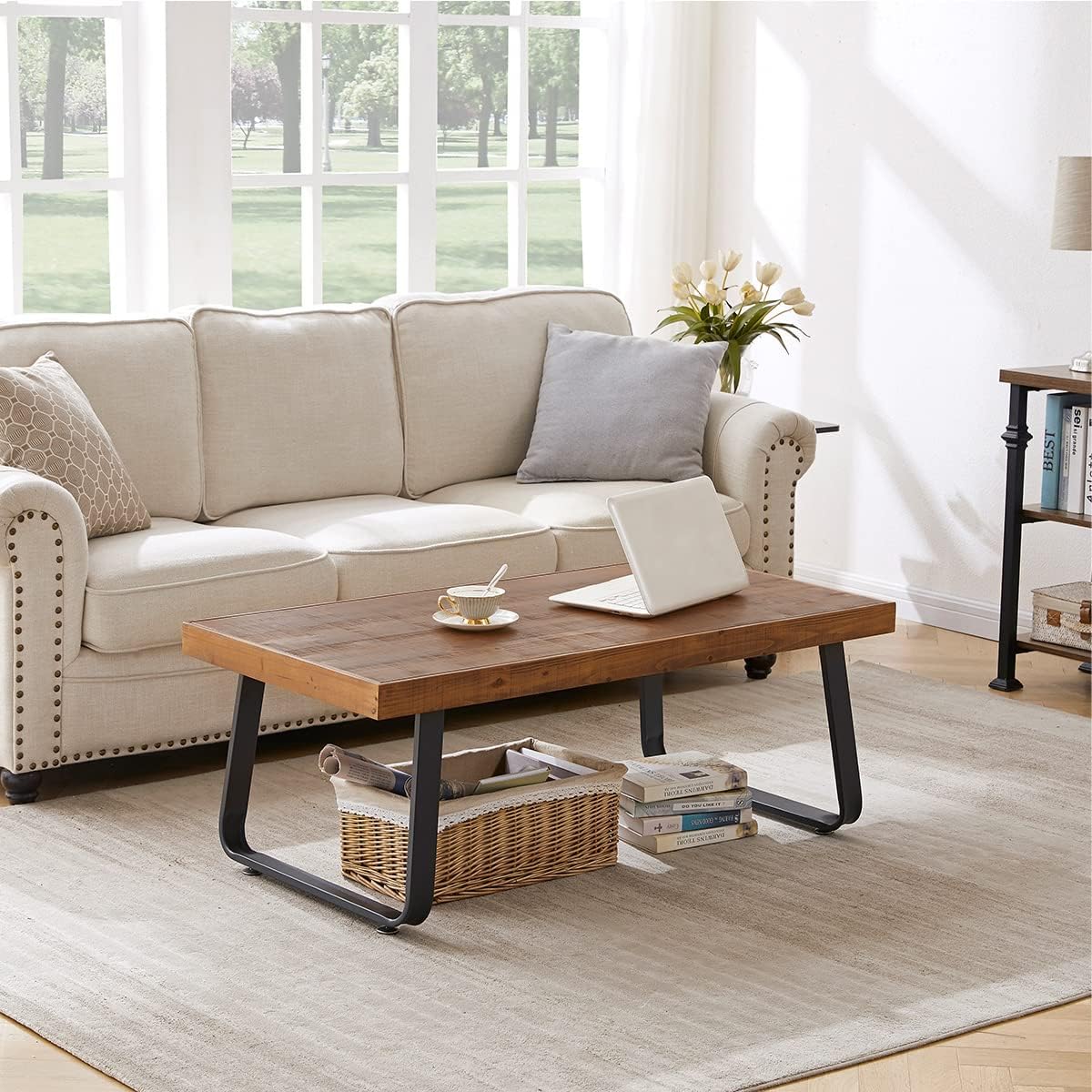 Thumbnail 6 de IBF Tavolino da salotto inclinato in legno massiccio e metallo (120 x 60 x 46,5 cm)