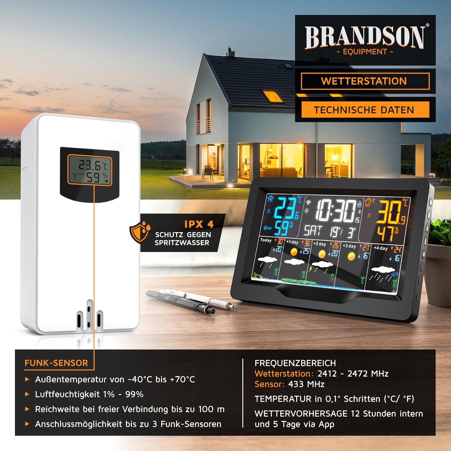 Thumbnail 2 de Brandson Wetterstation WLAN mit Außensensor 🌤