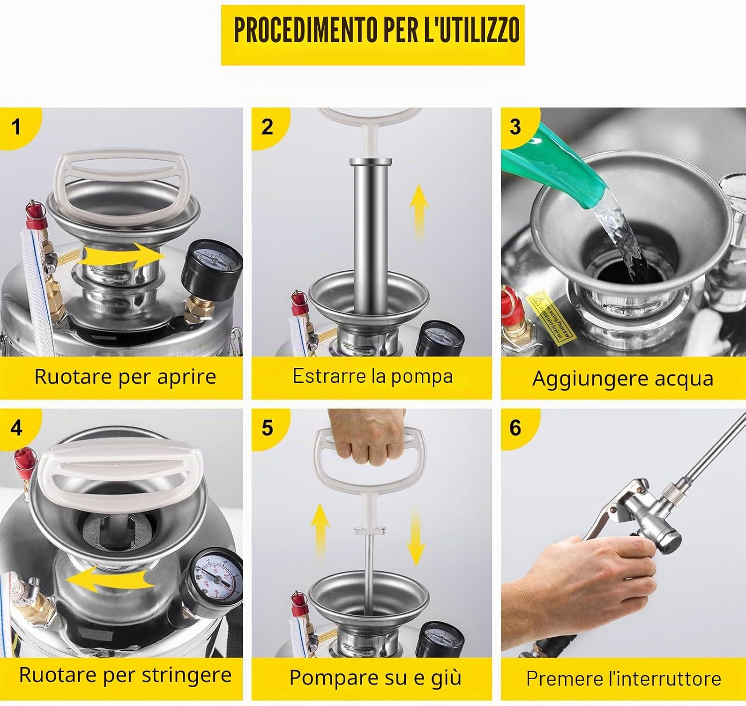 Thumbnail 5 de VEVOR Spruzzatore 6L in Acciaio Inossidabile: spruzzatore manuale a pompa, robusto e versatile per giardino e pulizia