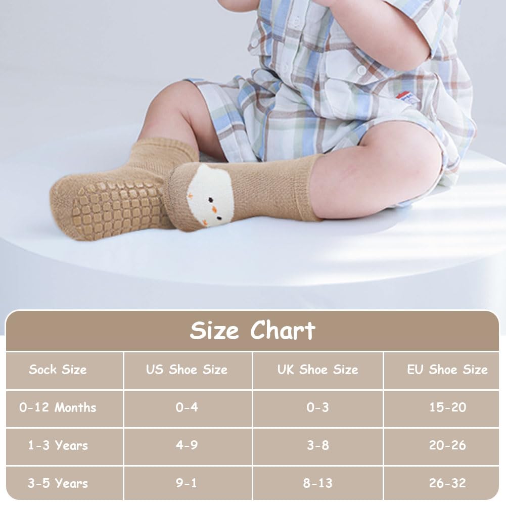Detalle de Vicloon Rutschfeste Baby-Socken – 5 Paar Baumwolle, rutschhemmend, 6–12 Monate bis 3–5 Jahre