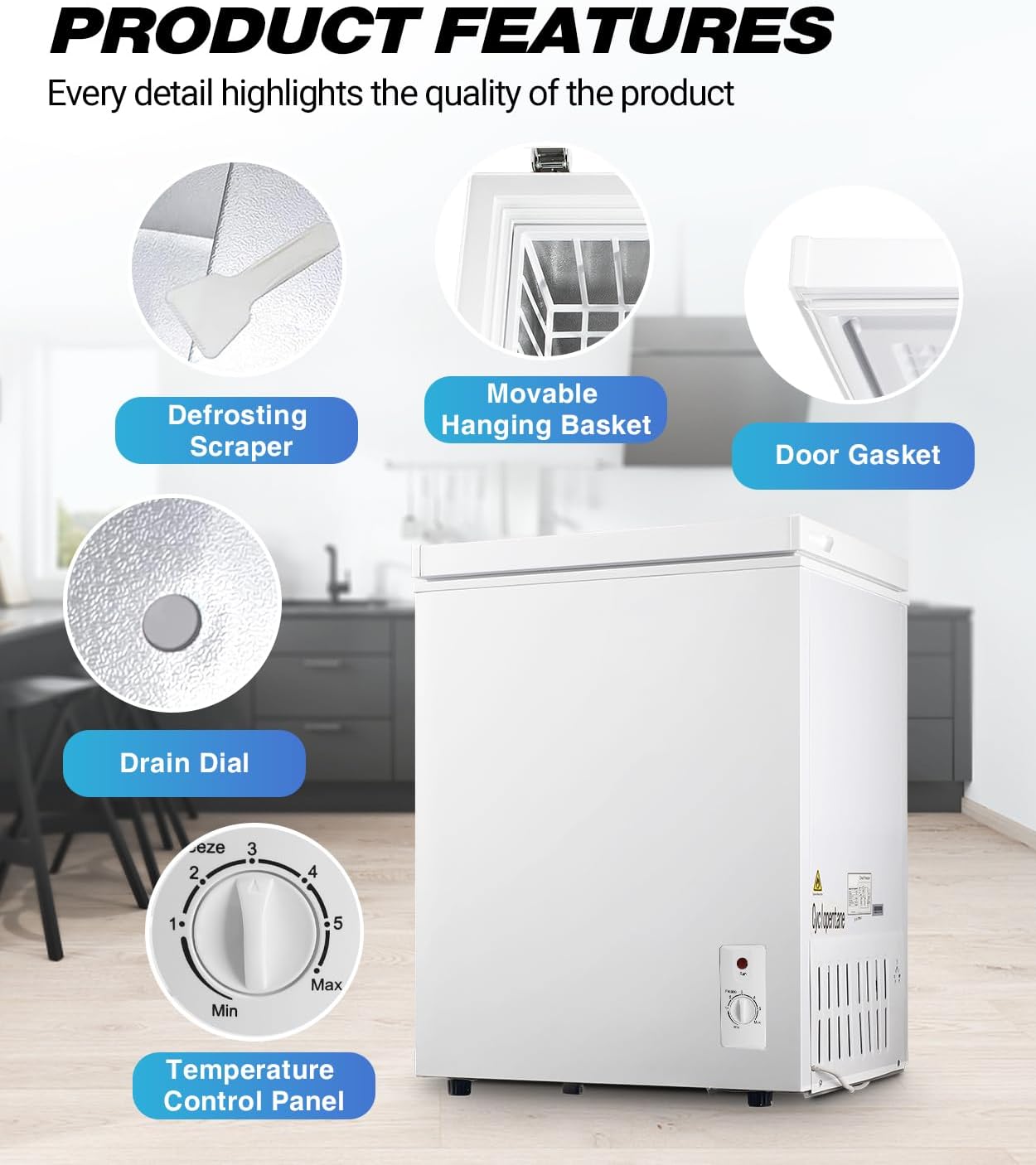 Detalle de OOTDAY BD-200-WHITE-0626 7.0 cu. ft. Chest Freezer with 7-Level Thermostat