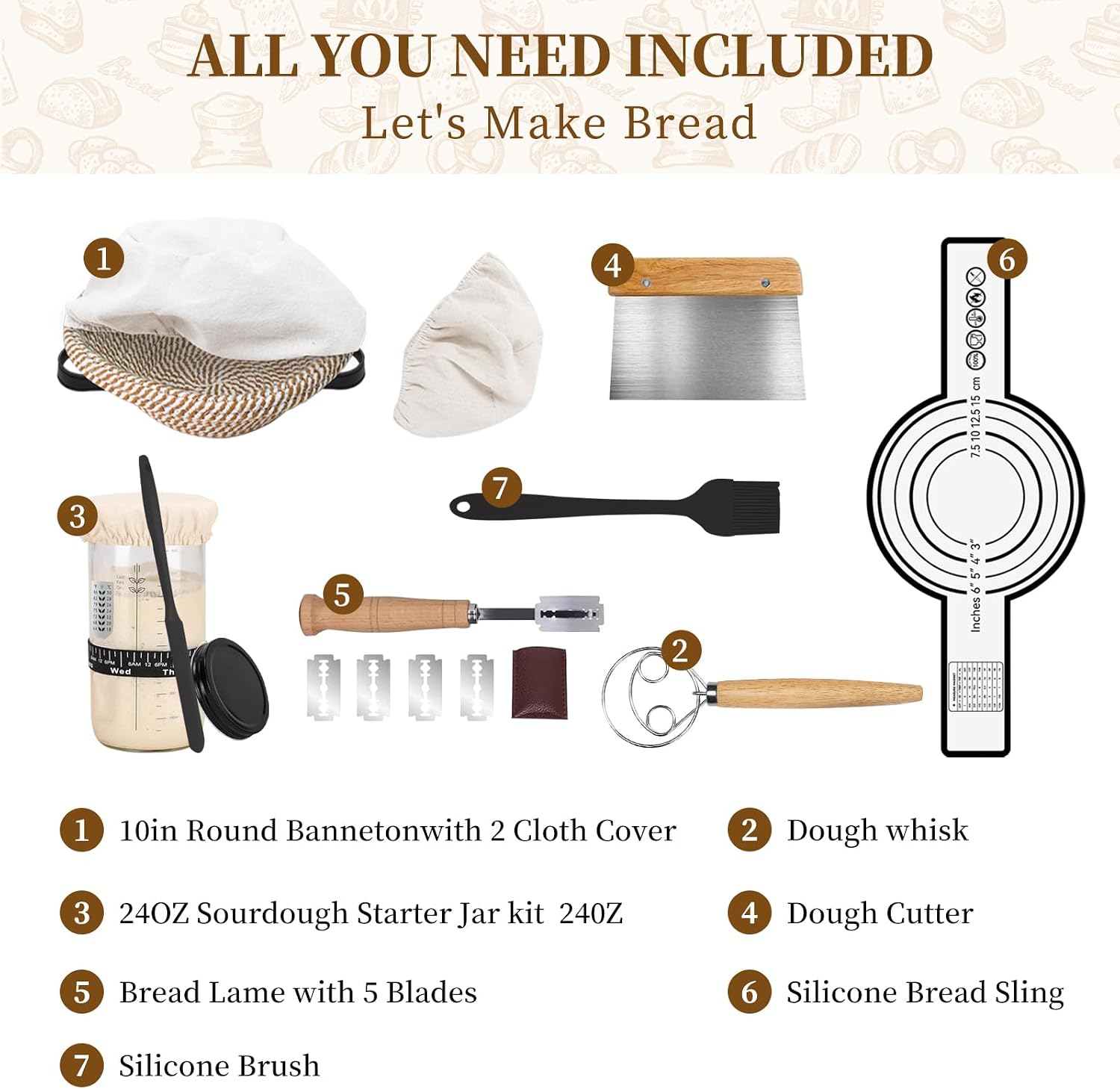 Detalle 2 de XWXO 1 Sourdough Starter Kit with 10-Inch Round Banneton and Baking Tools