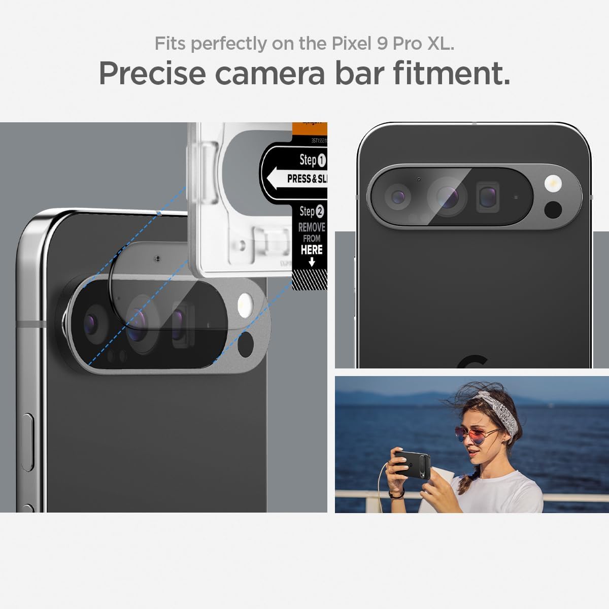 Detalle de Spigen Glas.tR EZ Fit Optik Protection Caméra pour Google Pixel 9 Pro XL (2 pièces) – Installation facile, 9H