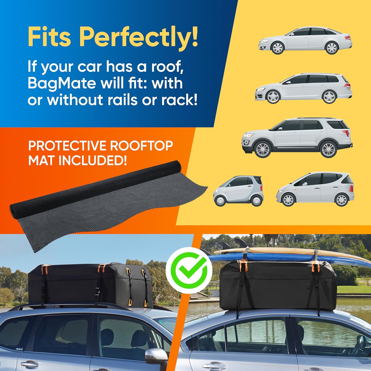 Thumbnail 6 de BAGMATE Waterproof Car Roof Bag – 19 Cubic Ft Rooftop Carrier with Anti-Slip Mat and 4 Door Hooks