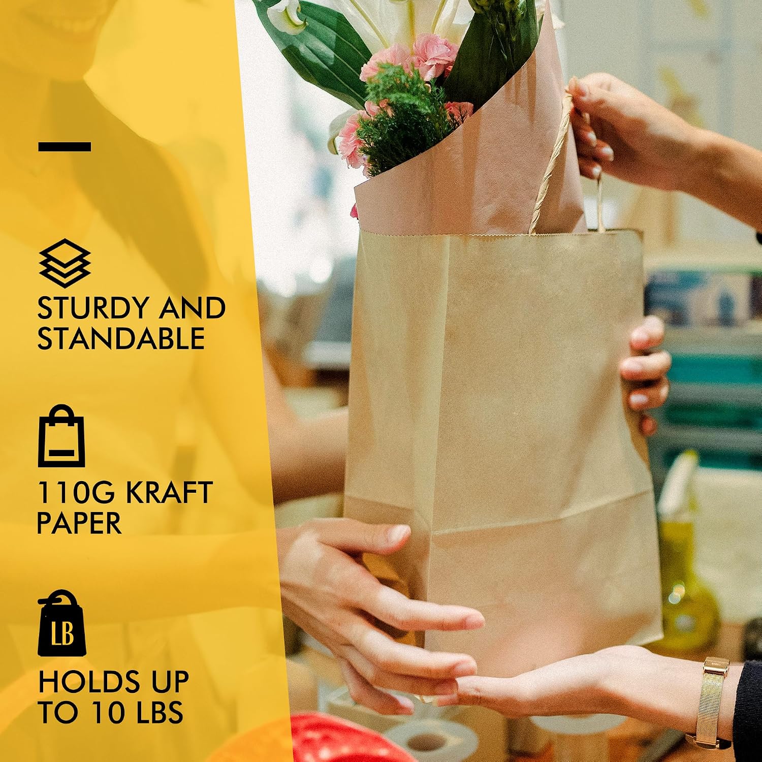 Thumbnail 4 de RACETOP Brown Kraft Paper Bags, 10 x 5 x 13 in, 100 Pack with Handles