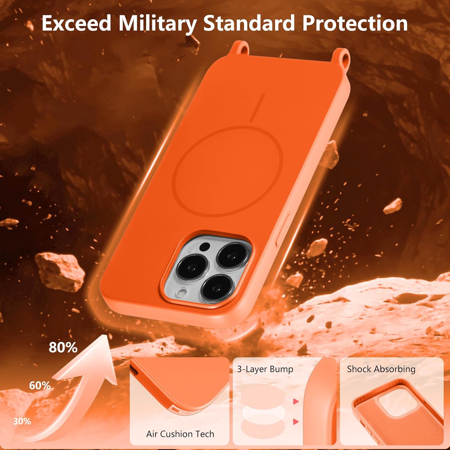 Thumbnail 5 de UCASONG Magnetic Case for iPhone 13 Pro (6.1") with MagSafe and Adjustable Lanyard – Orange