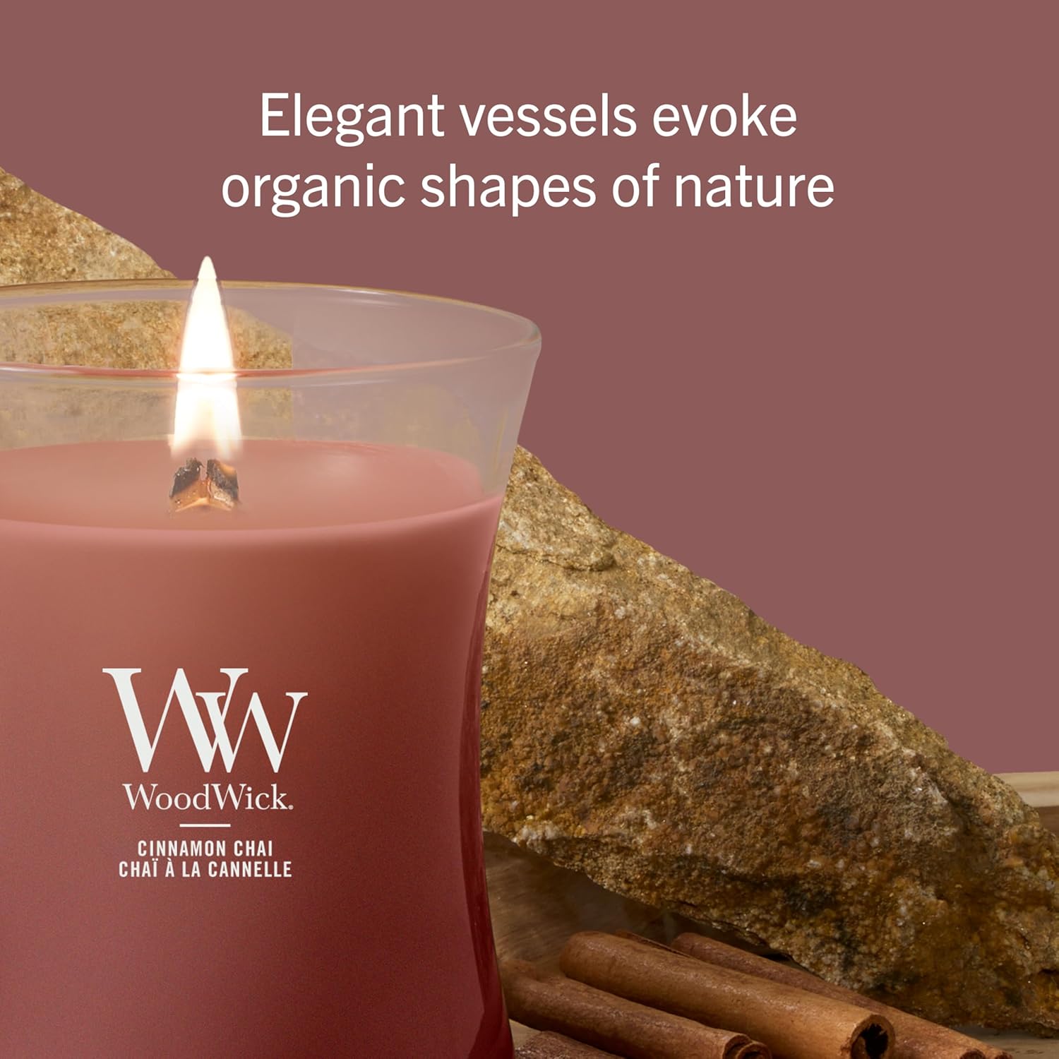 Detalle de WoodWick bougie parfumée moyenne avec mèche en bois crépitante — Chaï à la cannelle