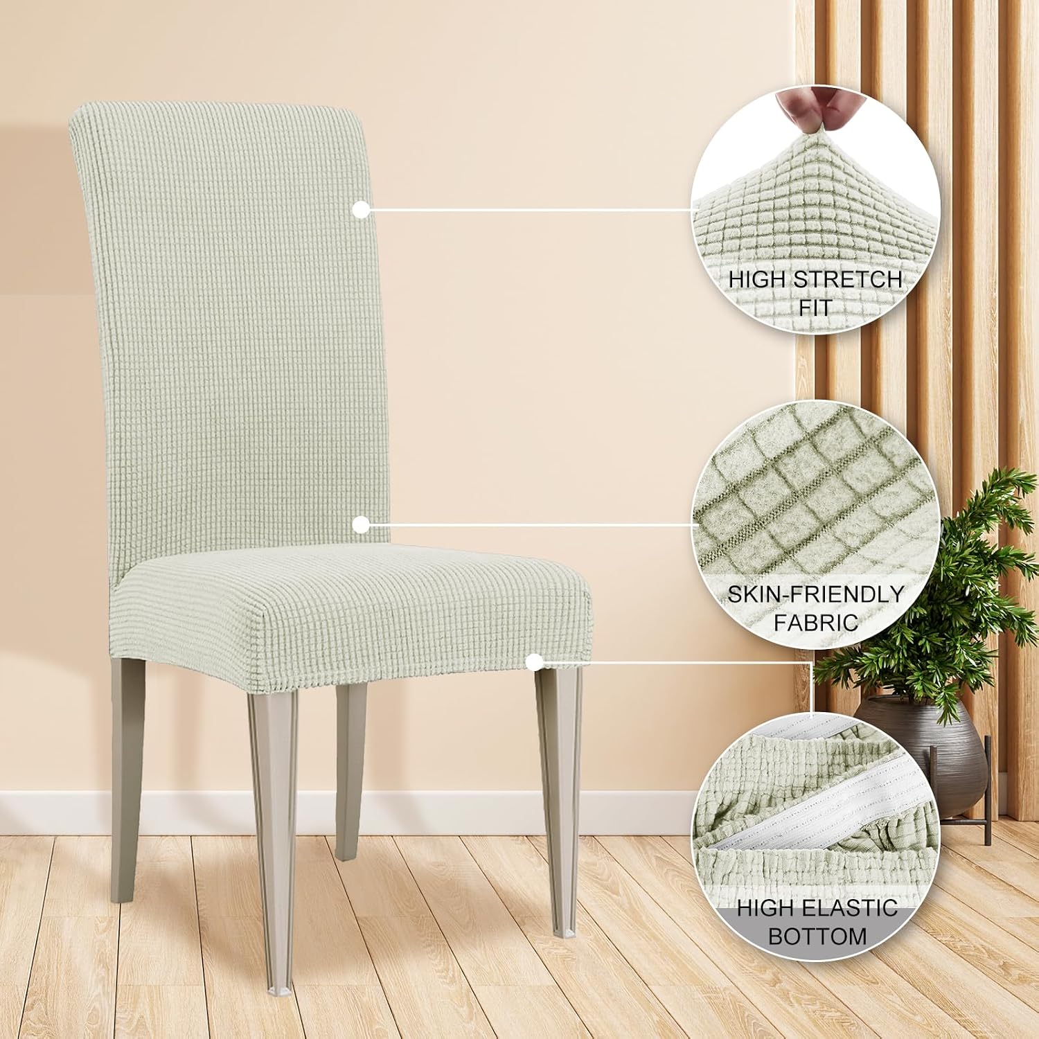 Thumbnail 3 de Ystyle Housse de Chaise 4 Pièces – Extensible, Lavable, Blanc Naturel
